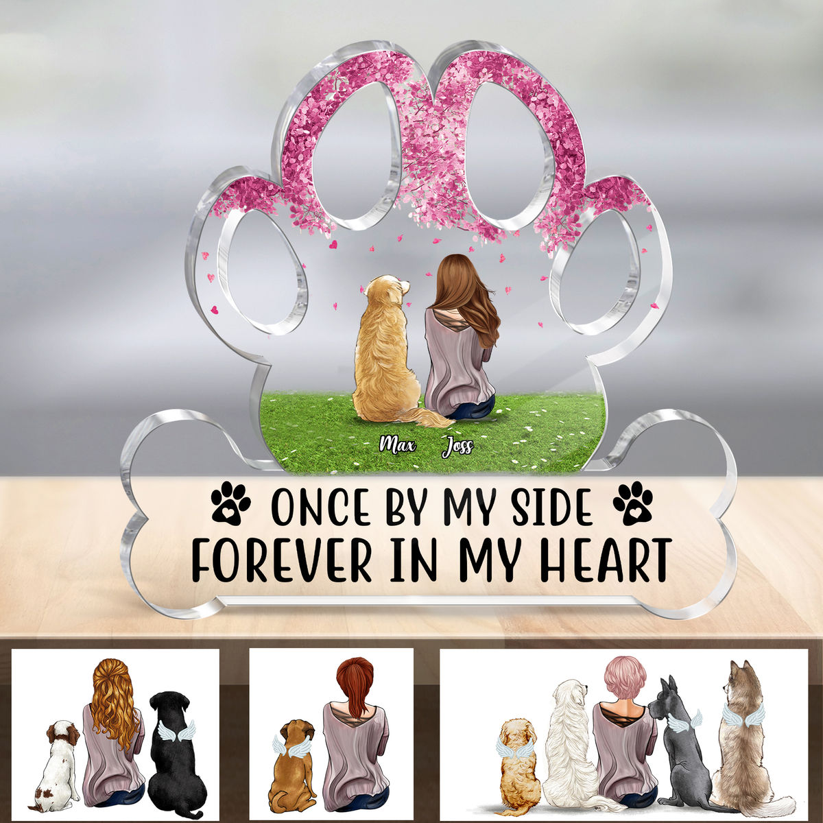 Girl and Her Dog Personalized Acrylic Dog Plaque - Once by my side forever in my heart