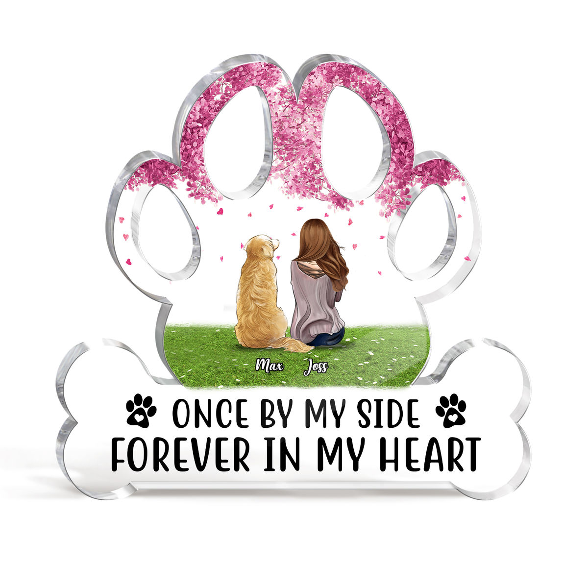 Girl and Her Dog Personalized Acrylic Dog Plaque - Once by my side forever in my heart_1