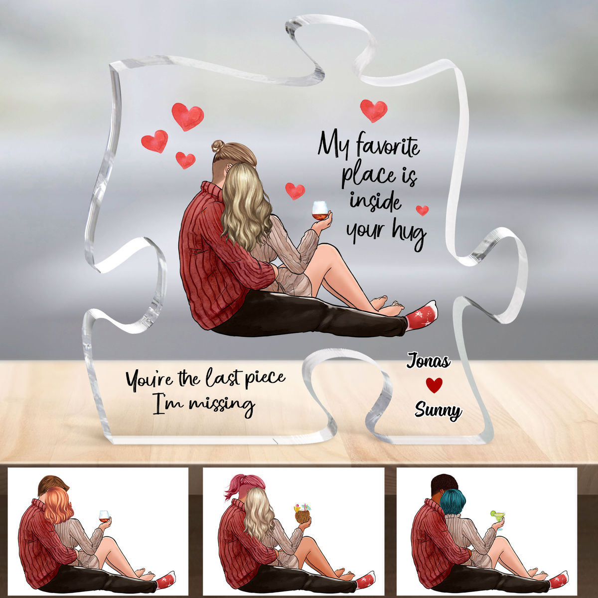 Couple - My favorite place is inside your hug (Custom Puzzle-Shaped Acrylic Plaque)