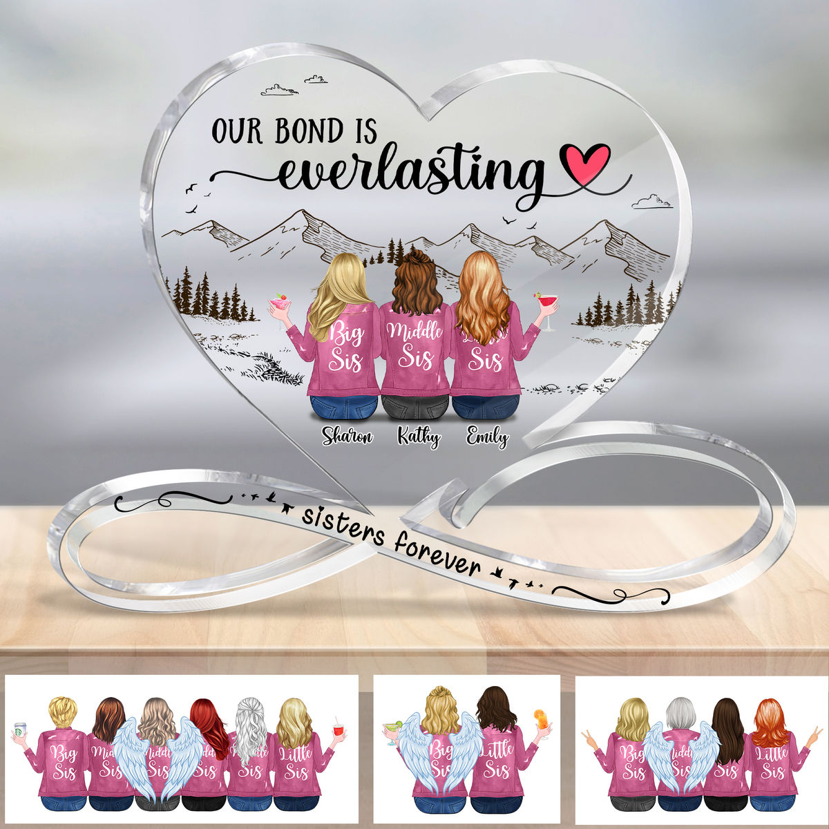 Sisters - Personalized Heart Shaped Acrylic Plaque - Our bond is everlasting