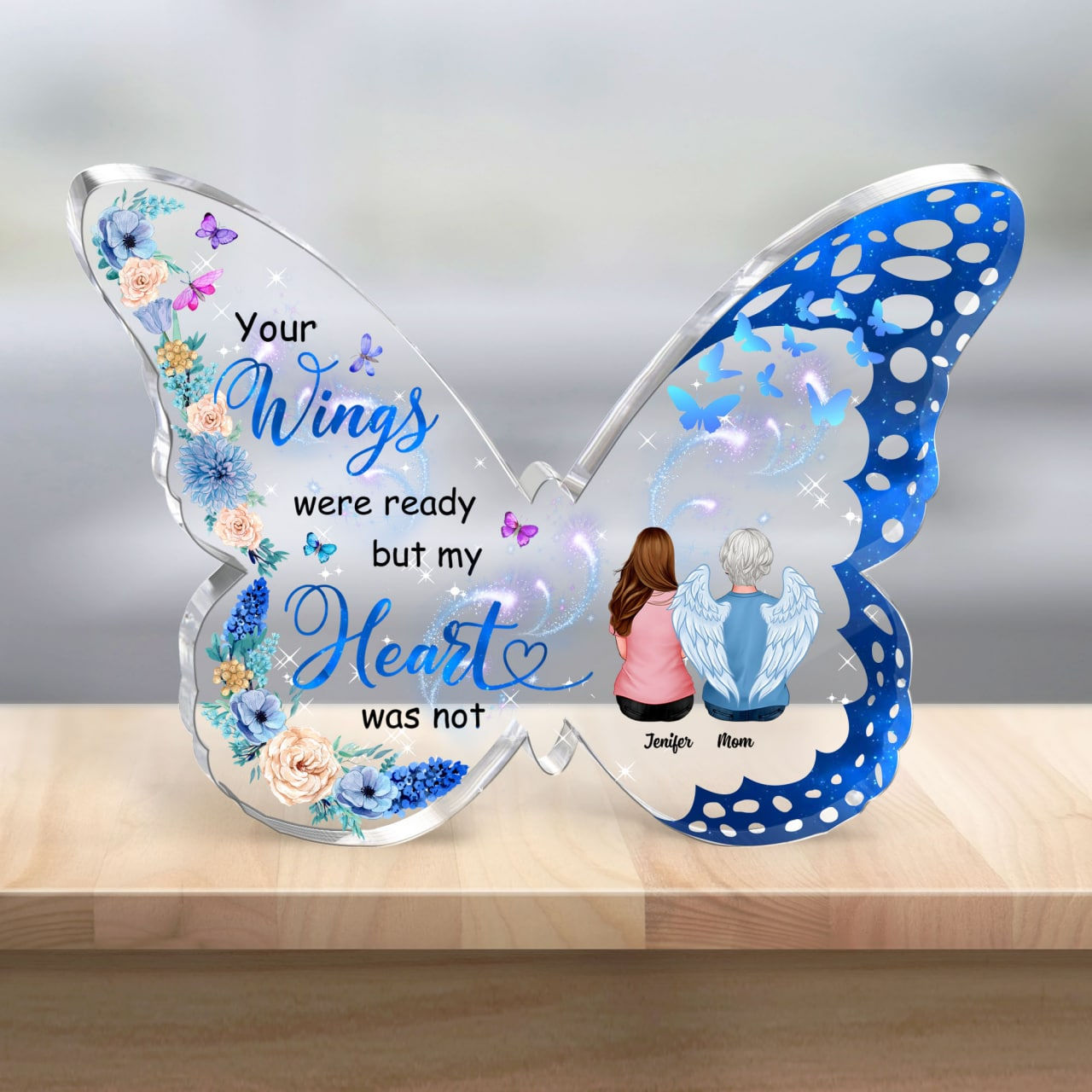 Personalized Memorial Butterfly Acrylic Plaque - Upload Photo - Memorial Gift Idea For Family Member - Your Wings Were Ready But My Heart Was Not main image 1