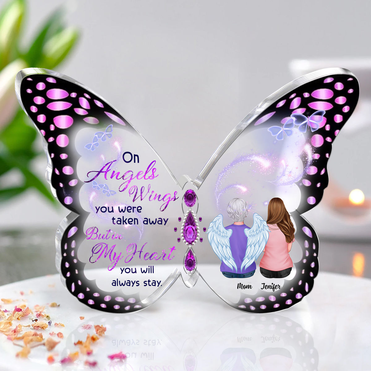 Transparent Plaque - Memorial Family - On Angels Wings (Custom Butterfly-Shaped Acrylic Keepsake)_1