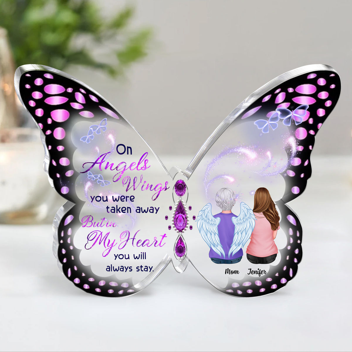 Transparent Plaque - Memorial Family - On Angels Wings (Custom Butterfly-Shaped Acrylic Keepsake)_2