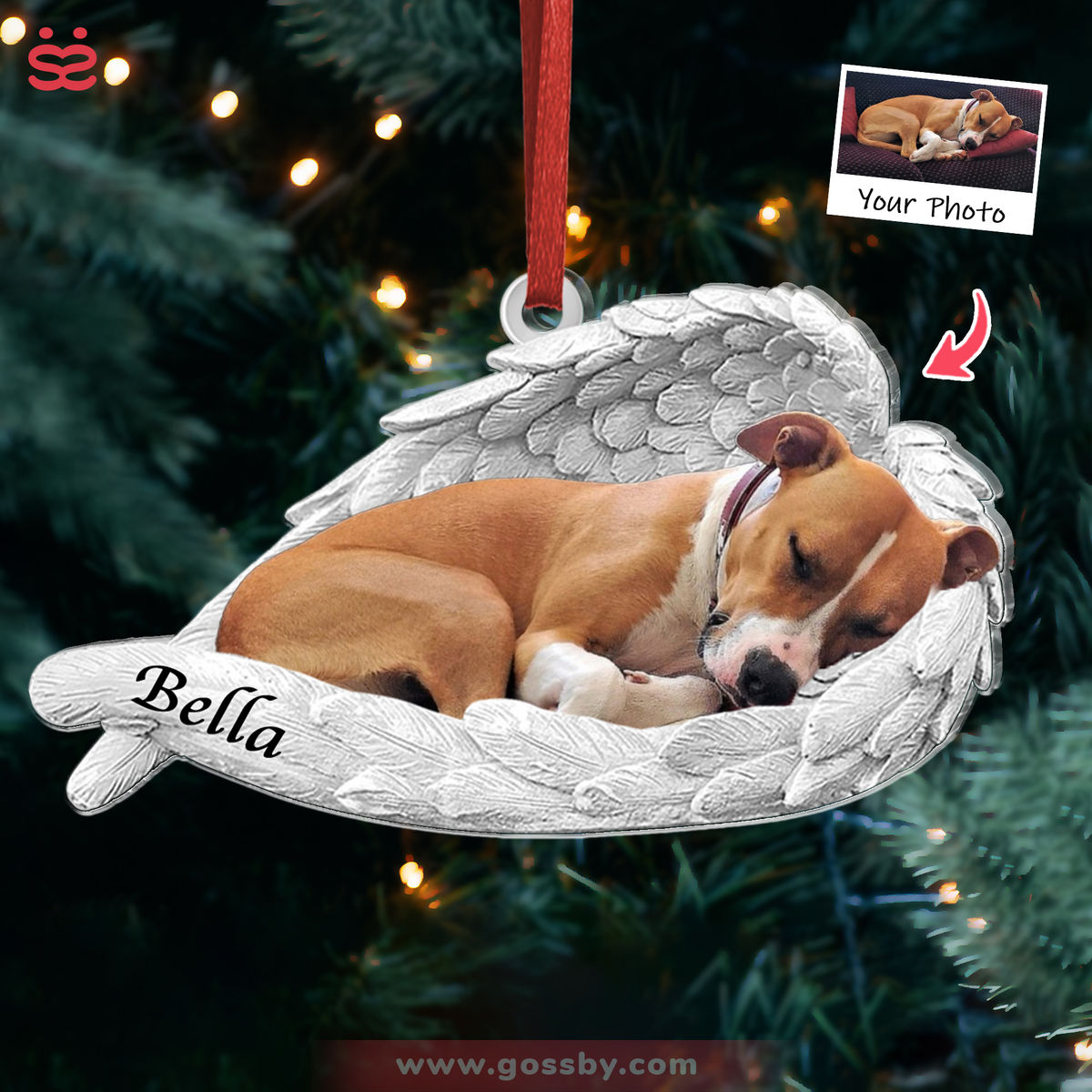 Dog Lovers - Sleeping Pet Within Angel Wings - Customized Your Photo Ornament, Custom Photo Gifts, Christmas Gifts
