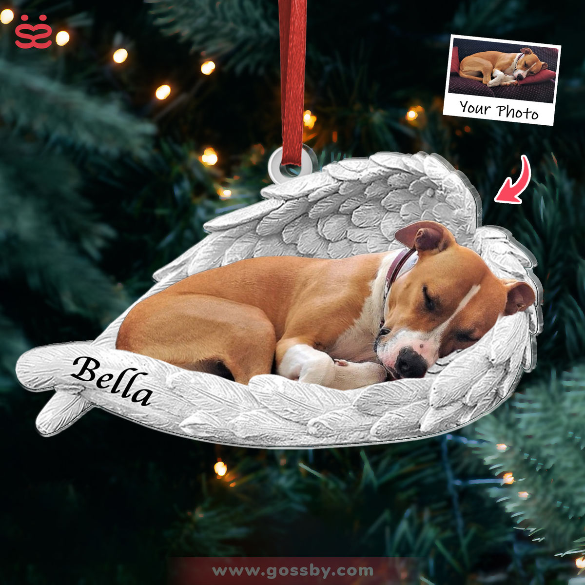 Dog Acrylic Ornament - Dog Lover Gifts - Sleeping Pet Within Angel Wings -  Customized Your Photo Ornament, Custom