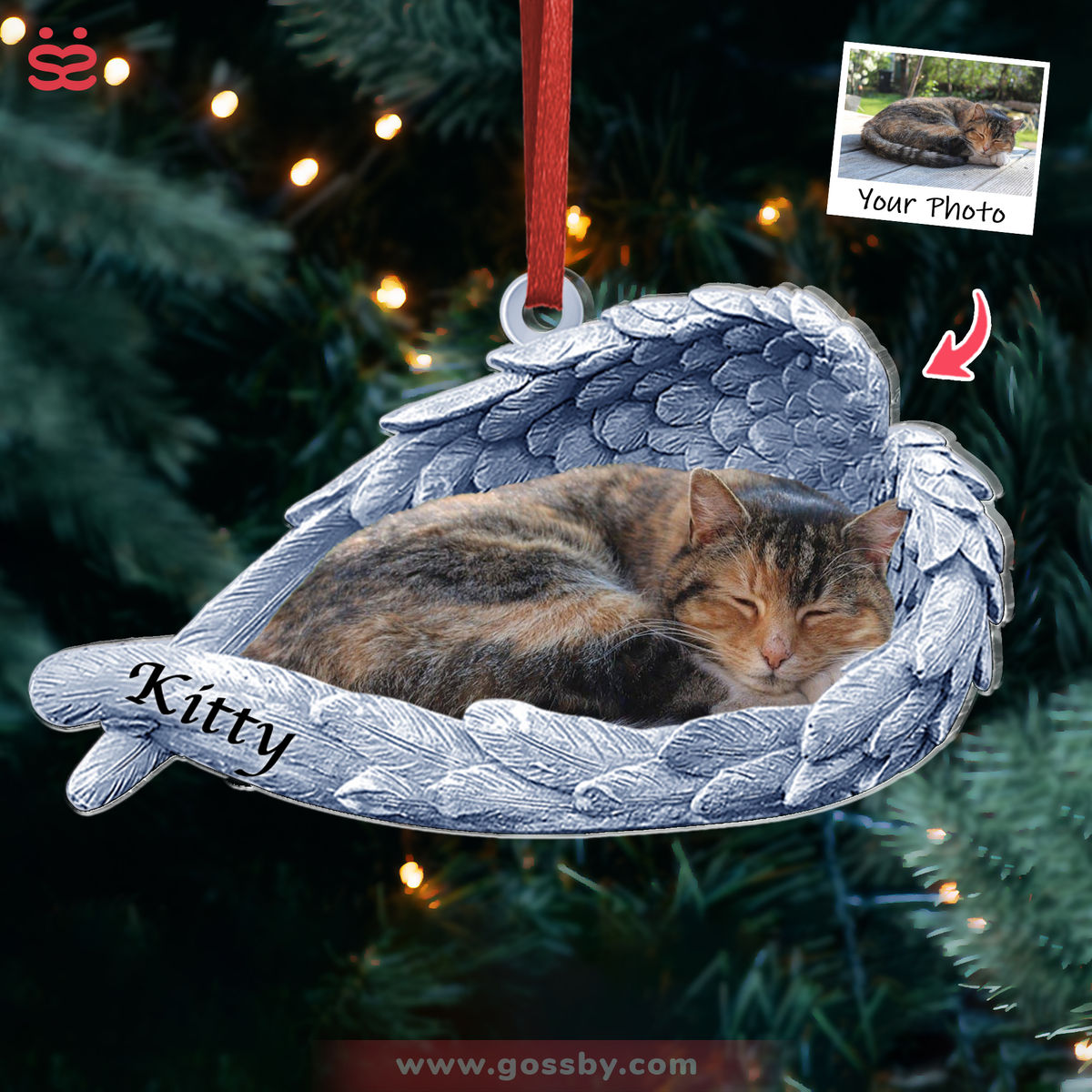 Dog Acrylic Ornament - Dog Lovers - Sleeping Pet Within Angel Wings - Customized Your Photo Ornament, Custom Photo Gifts, Christmas Gifts_2