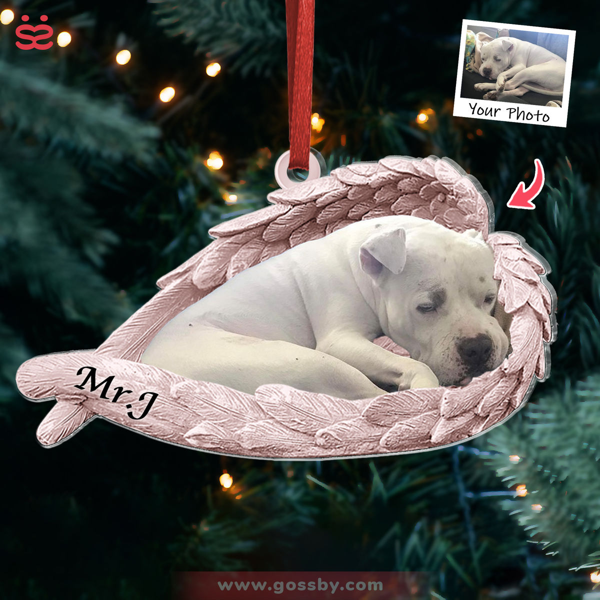 Dog Acrylic Ornament - Dog Lovers - Sleeping Pet Within Angel Wings - Customized Your Photo Ornament, Custom Photo Gifts, Christmas Gifts_3