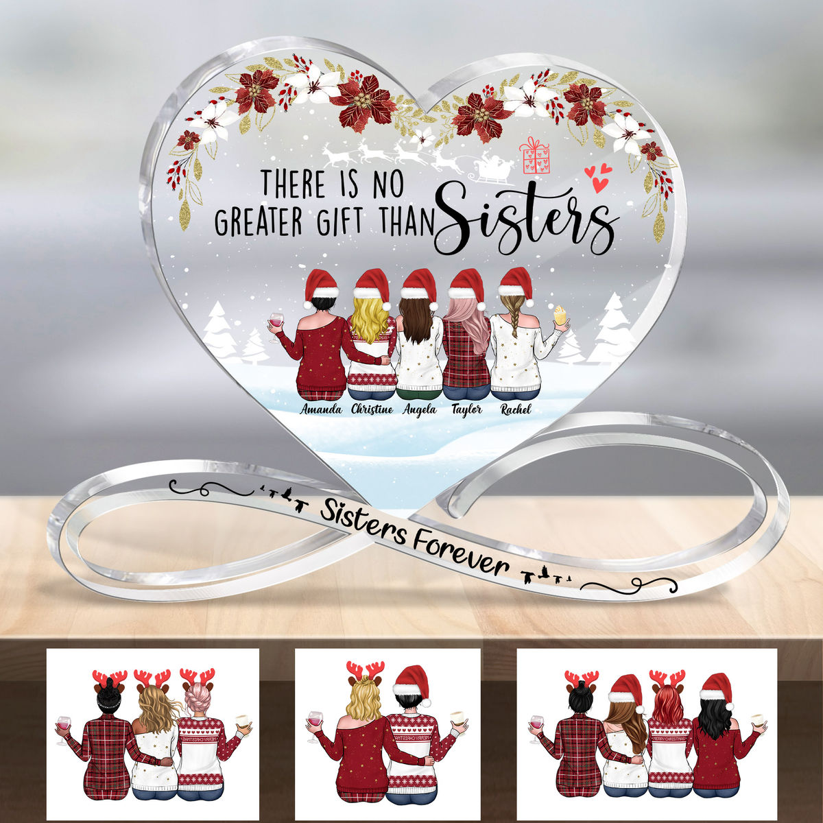 Sisters - Personalized Heart Shaped Acrylic Plaque - Christmas - There Is No Greater Gift Than Sisters