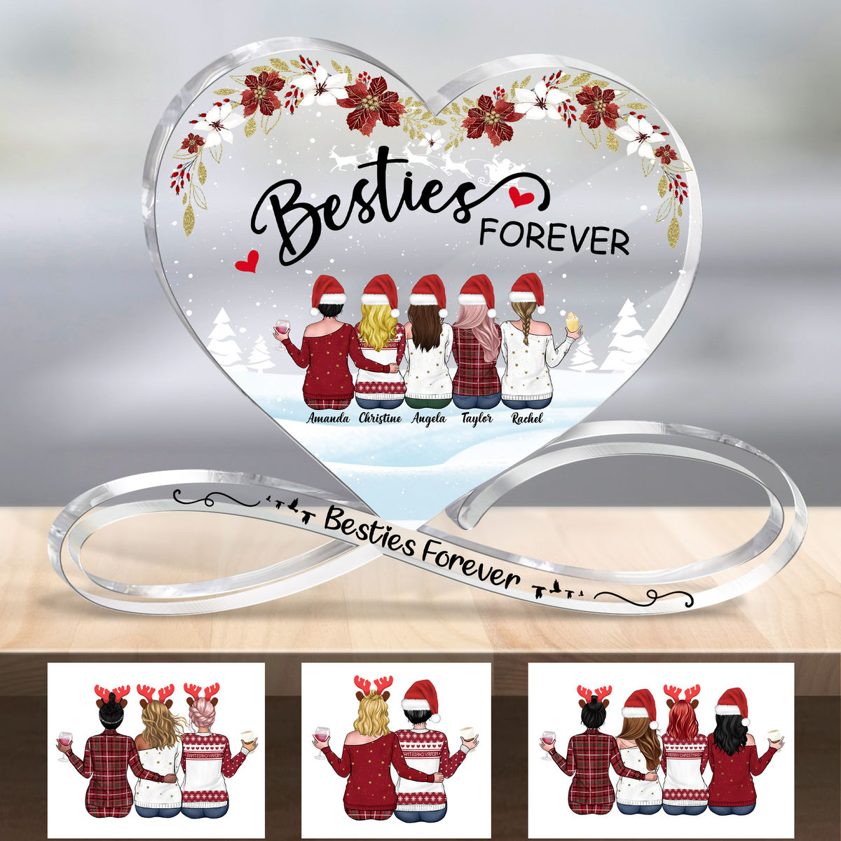 Besties - Personalized Heart Shaped Acrylic Plaque - Christmas - Besties Forever