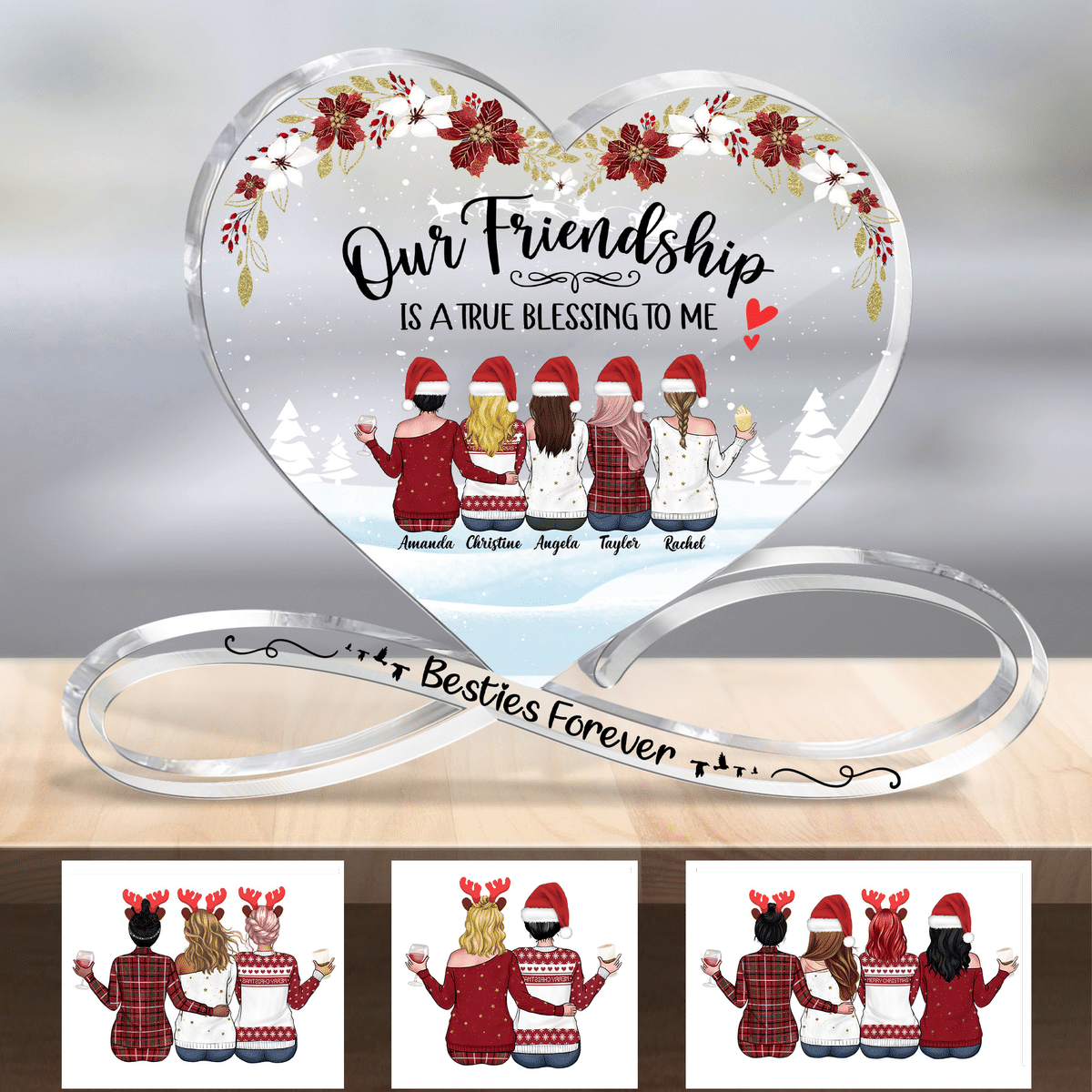 Transparent Plaque - Besties - Christmas - Our Friendship is a True Blessing to me (Custom Heart-Shaped Acrylic Plaque)