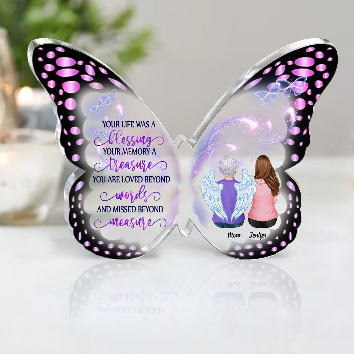 Transparent Plaque - Memorial Family - Your Life Was A Blessing Your Memory A Treasure (Custom Butterfly-Shaped Acrylic Keepsake)_2