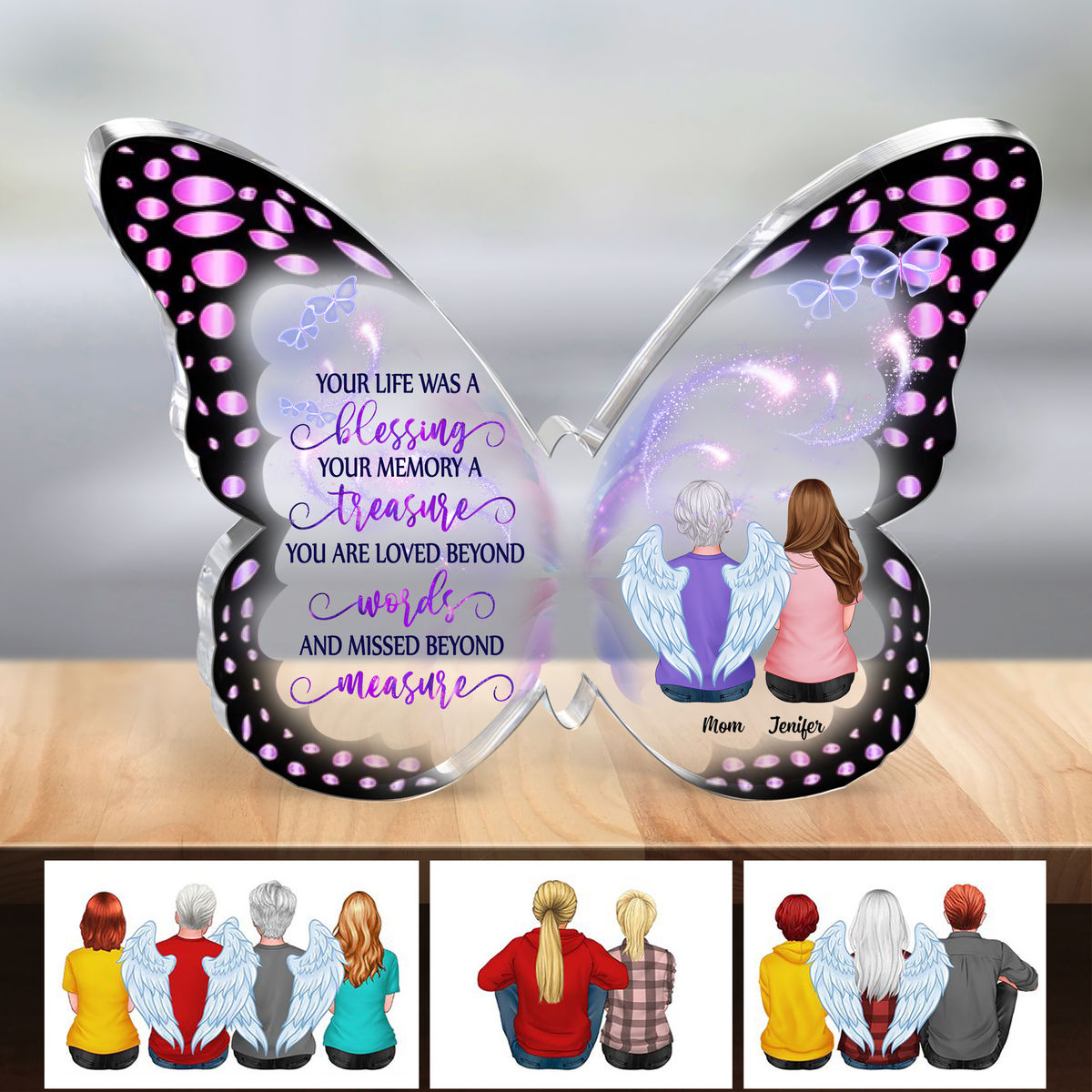 Transparent Plaque - Memorial Family - Your Life Was A Blessing Your Memory A Treasure (Custom Butterfly-Shaped Acrylic Keepsake)_1