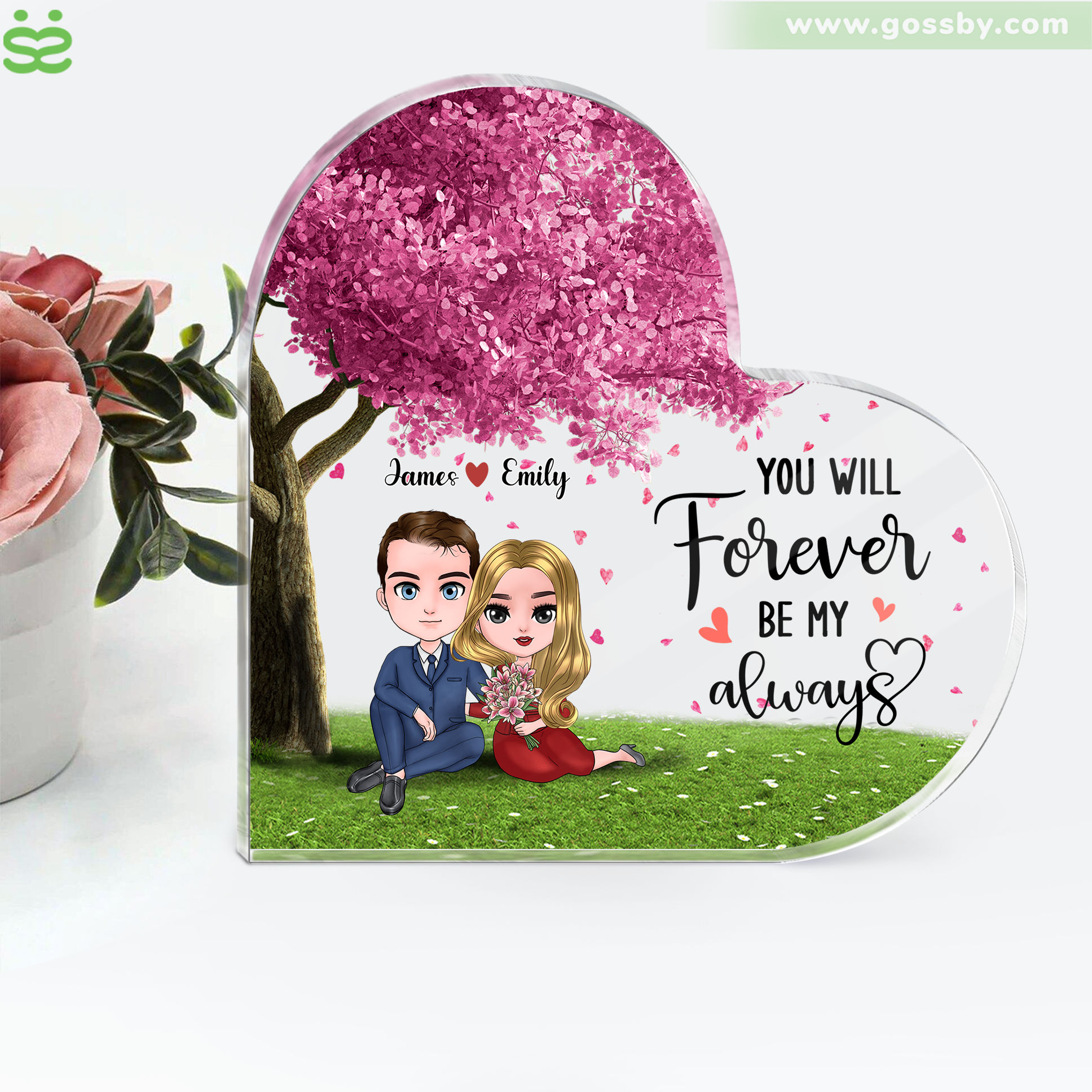 Transparent Plaque - Couple - You will Forever be my always (Custom Heart-Shaped Acrylic Plaque)_1