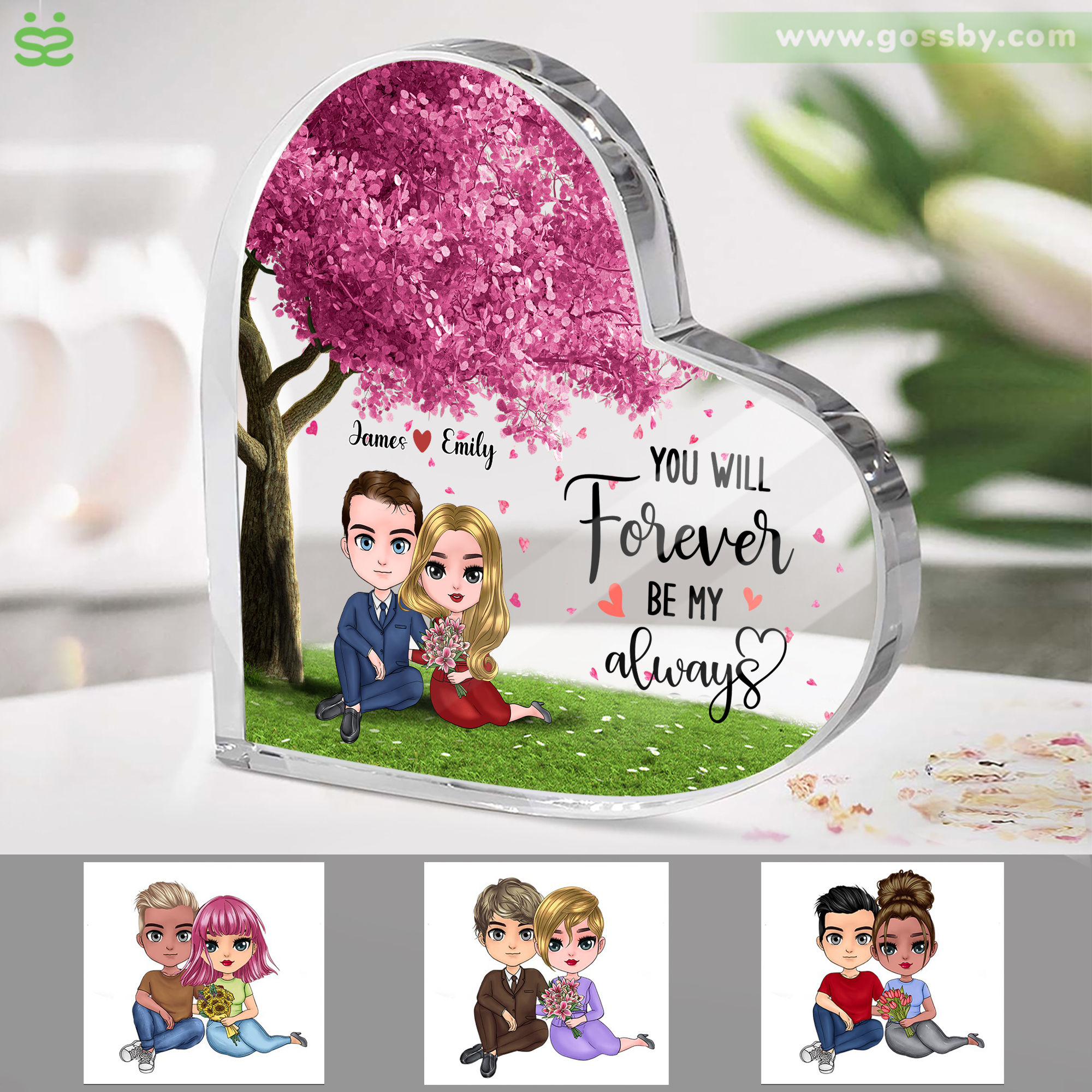Transparent Plaque - Couple - You will Forever be my always (Custom Heart-Shaped Acrylic Plaque)