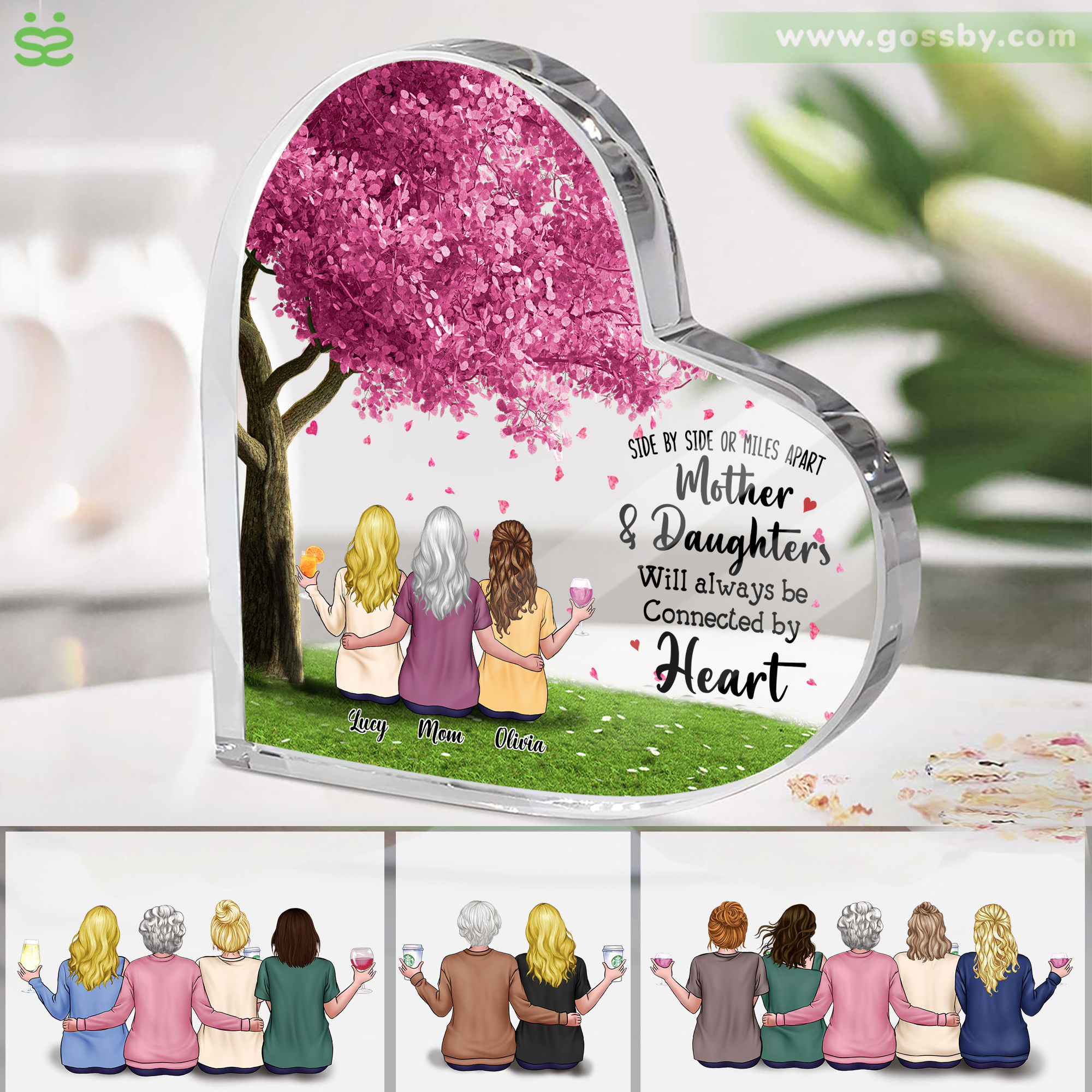 Mother and Daughters - Side by side or miles apart Mother and Daughters will always be connected by heart (Custom Heart-Shaped Acrylic Plaque)