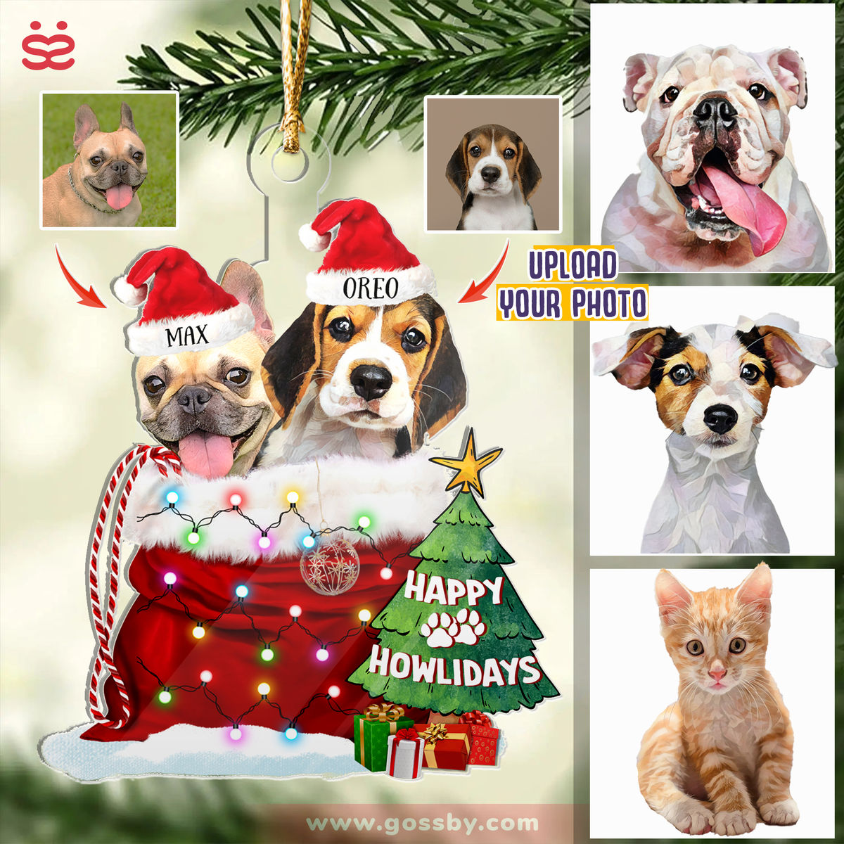 Photo Ornament - Pet Dog Cat Lover Gifts - Happy Howlidays Ornament - Custom Ornament from Photo - Christmas Gifts_1