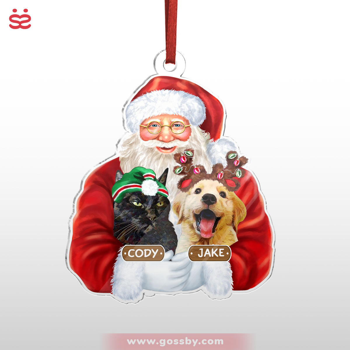 Photo Ornament - Dog Cat Pet Lover Gifts - Christmas Photo With Santa - Up To 5 Pets - Custom Ornament From Photo_2