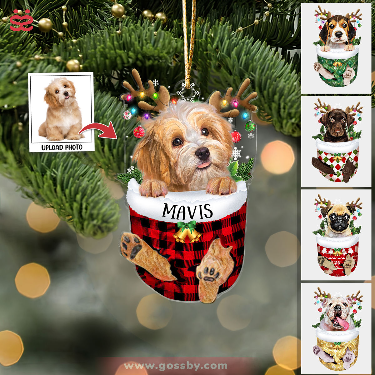 Photo Ornament - Dog Lover Pet Lover Gifts - Dog In Snow Pocket Christmas Ornament - Custom Ornament from Pet Photo_1