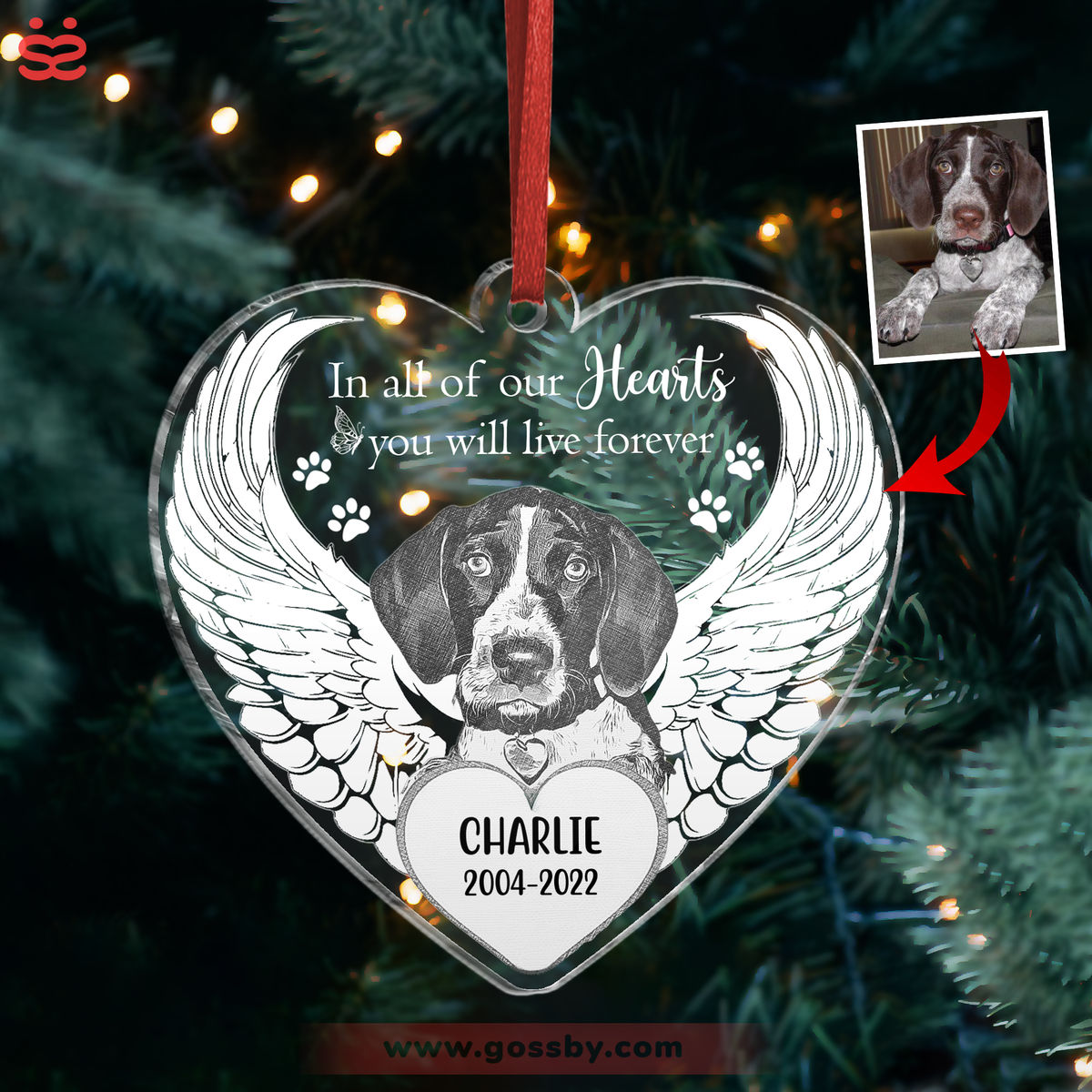 Christmas Gifts - Pet Dog Cat Lover Gifts - In All of Our Hearts You Will Live Forever - Custom Acrylic Ornament From Photo V2