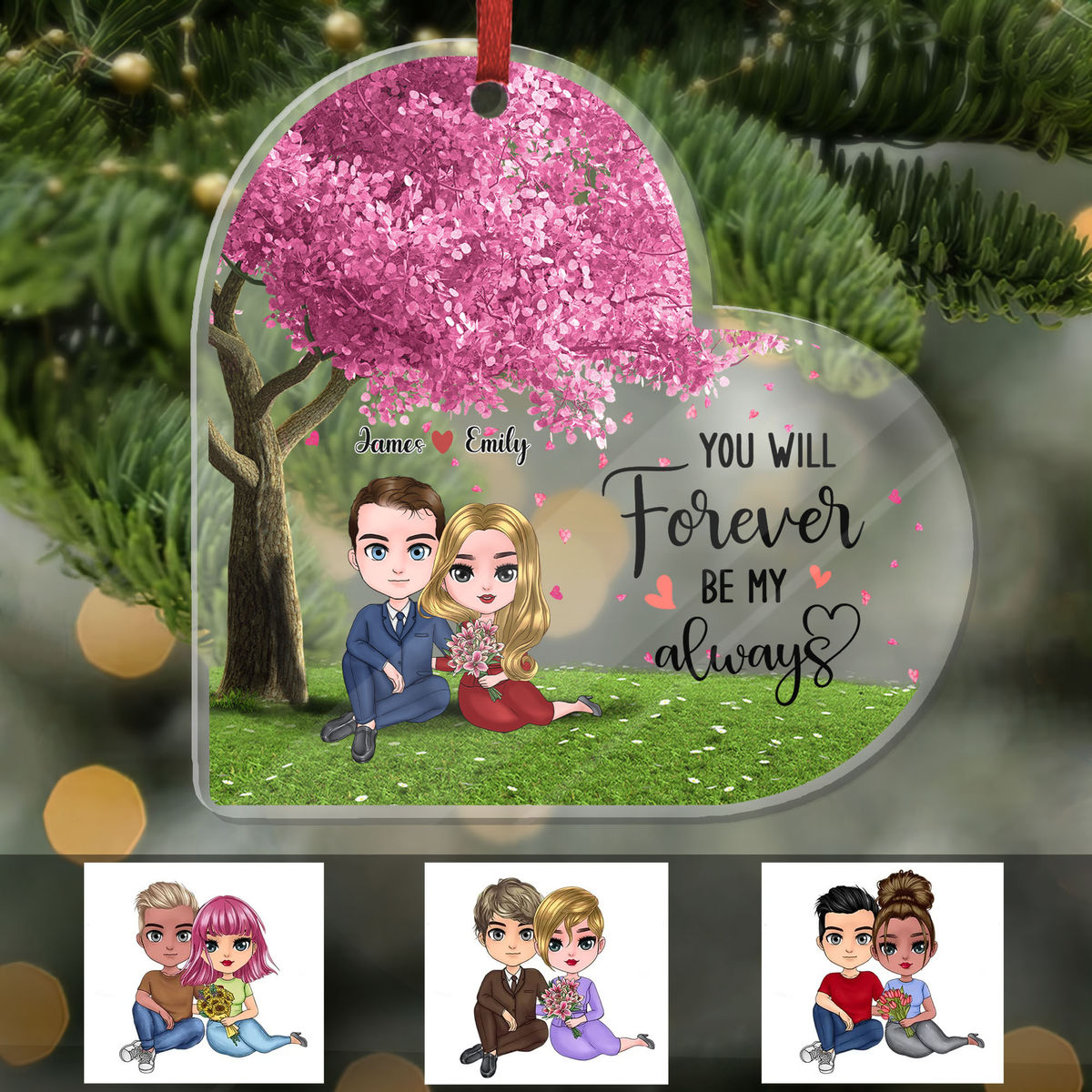 Transparent Ornament - Family - You will Forever be my Always - Heart Shaped Acrylic Ornament