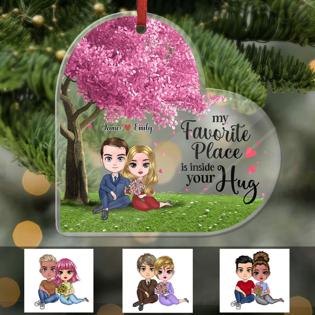 Transparent Ornament - Lover - My favorite place is inside your hug - Heart Shaped Acrylic Ornament