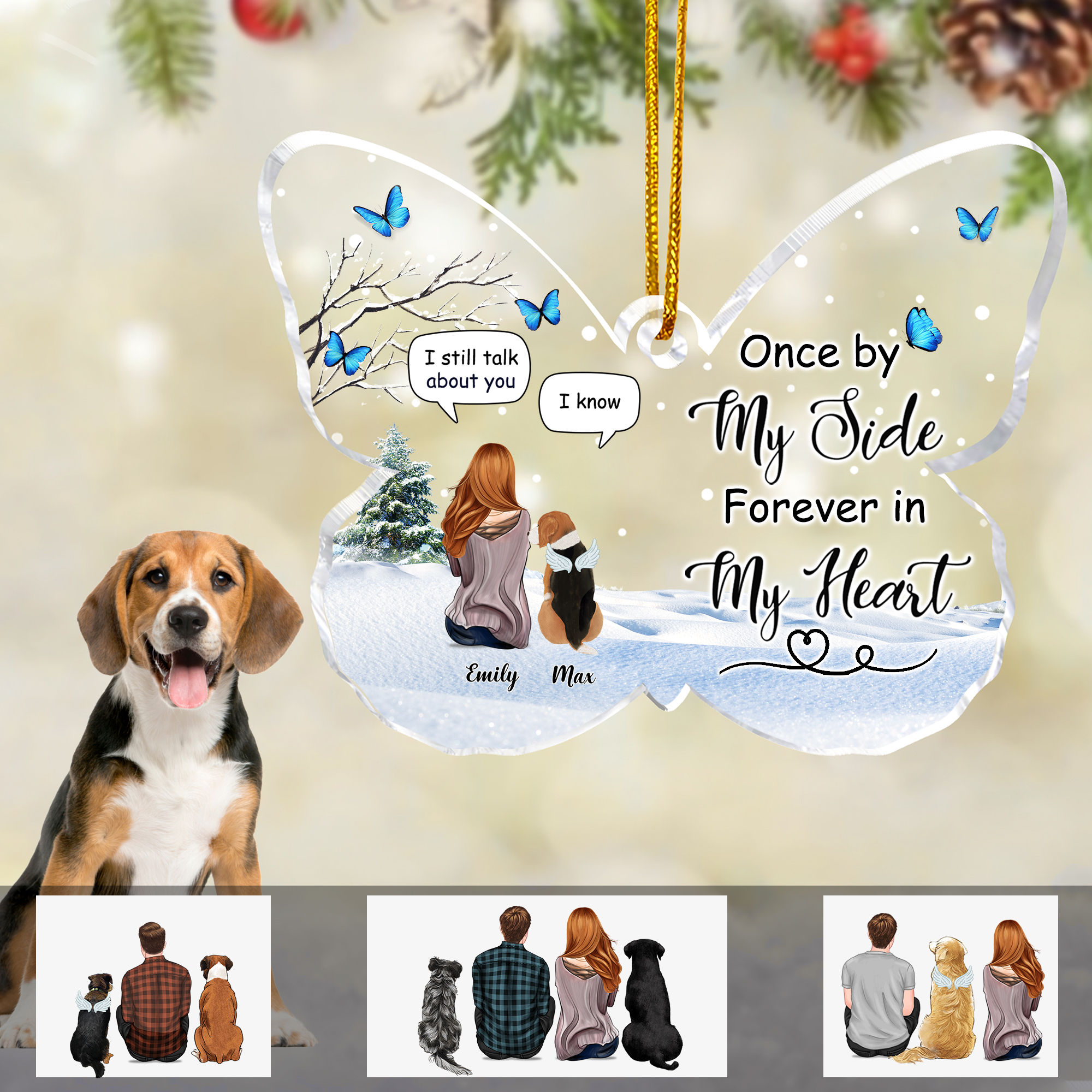 Transparent Ornament - Christmas Gift - Dogs - Once by my side forever in my heart (Custom Butterfly-Shaped Acrylic Ornament)