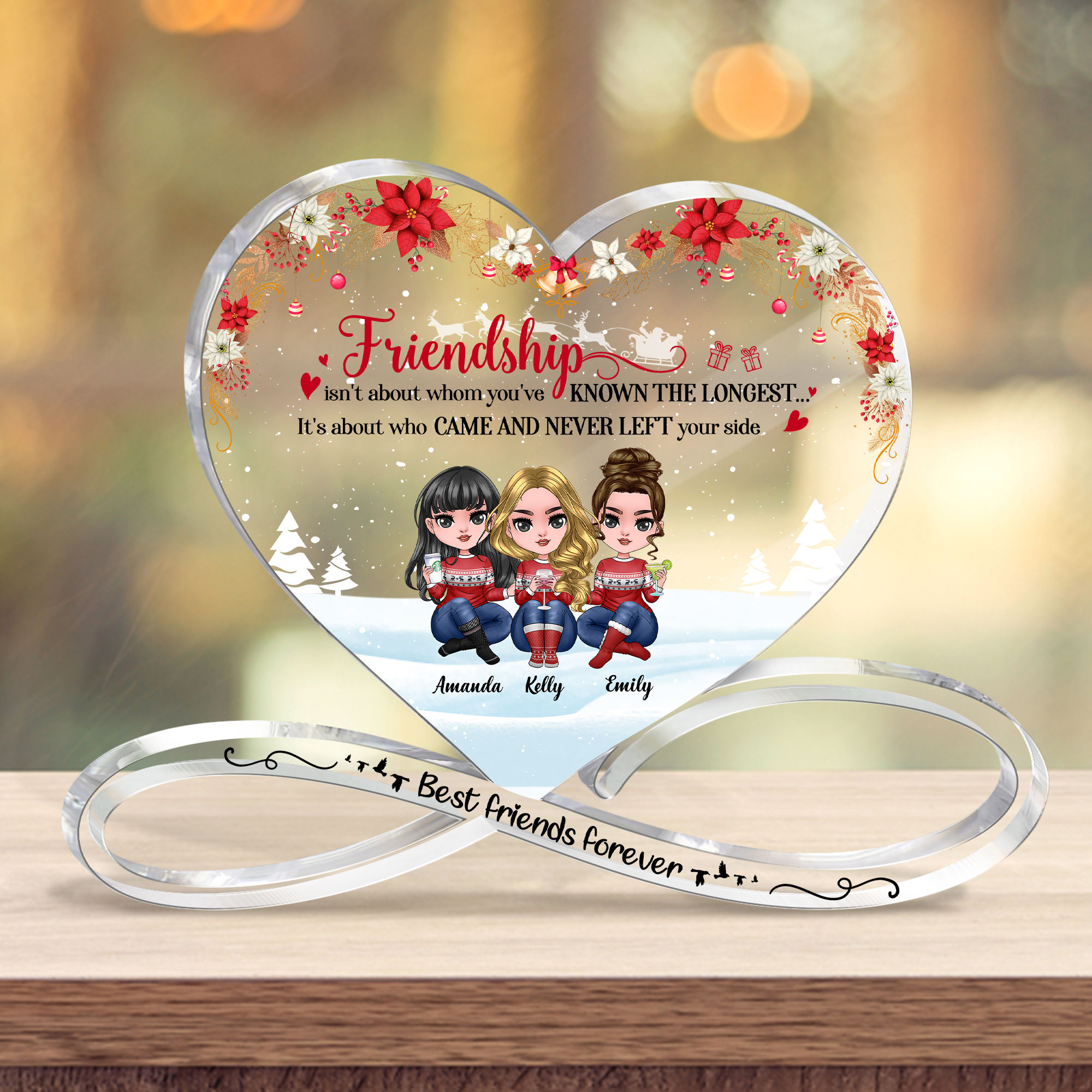 You’re The Family I Chose - Bestie Personalized Custom Heart Shaped Acrylic Plaque - Gift For Best Friends, BFF, Sisters