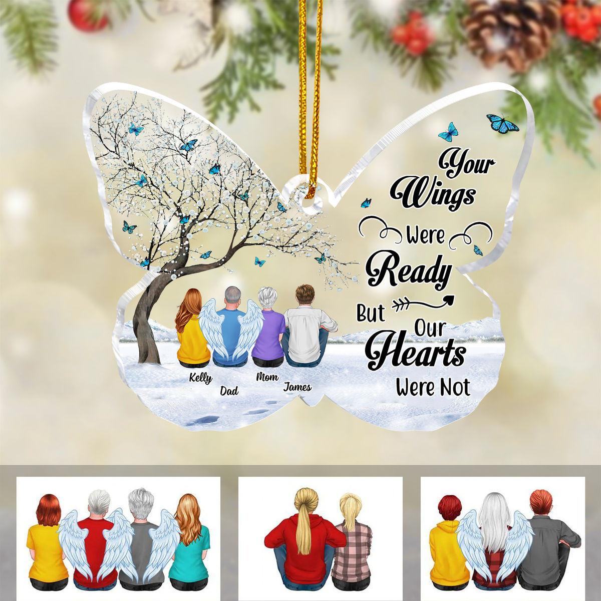 Transparent Ornament - Christmas Gifts - Family - My mind still talks to you and my heart still looks for you but my soul knows you are at peace (Custom Butterfly-Shaped Acrylic Ornament)_1