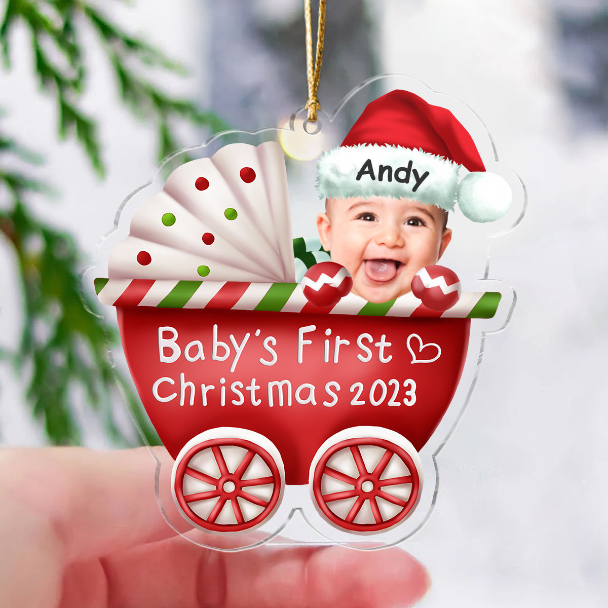 Photo Ornament - Custom Acrylic Ornament from Photo - Baby Onesie - My First Christmas 2023_3