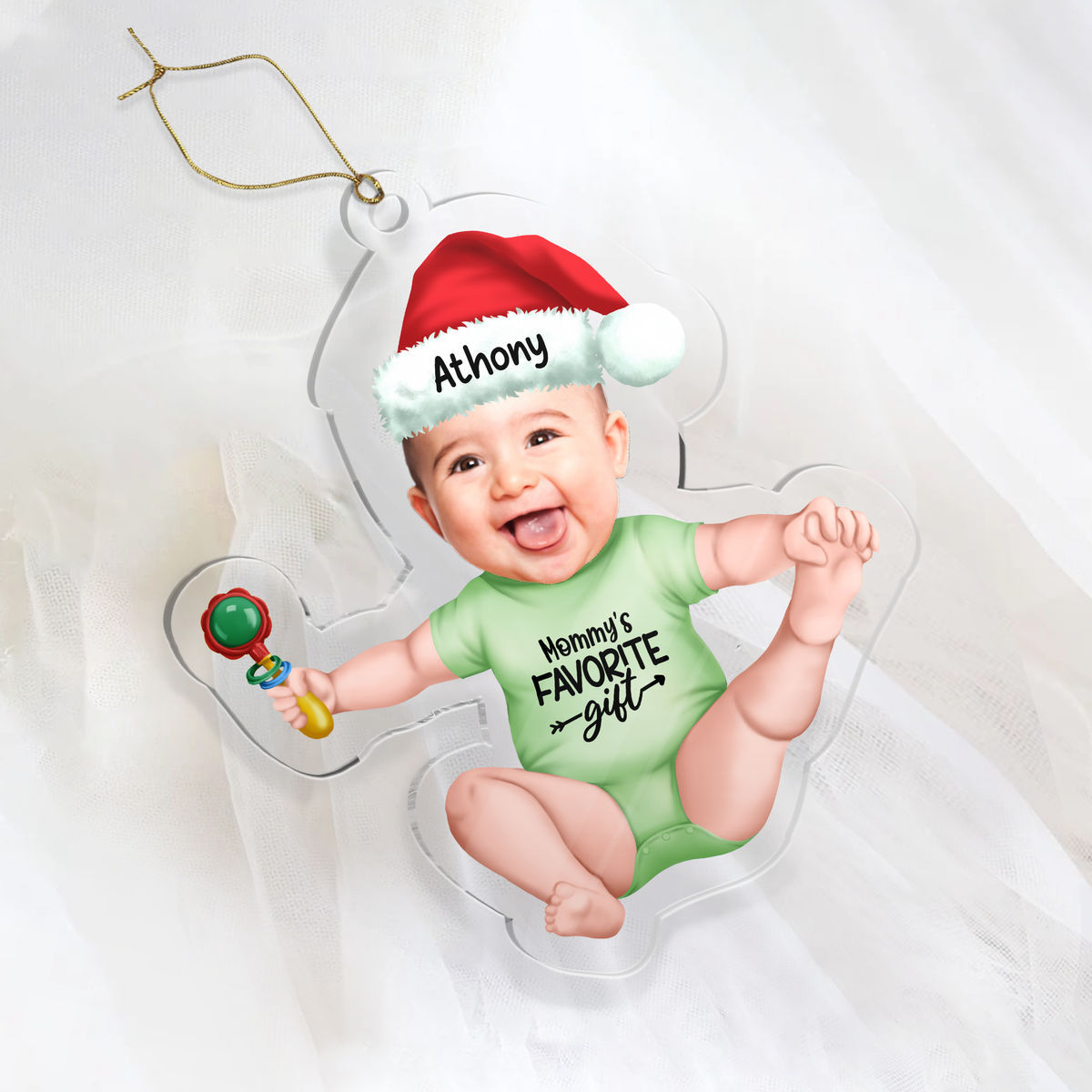 Photo Ornament - Custom Acrylic Ornament from Photo - Baby Onesie - My First Christmas 2024_1