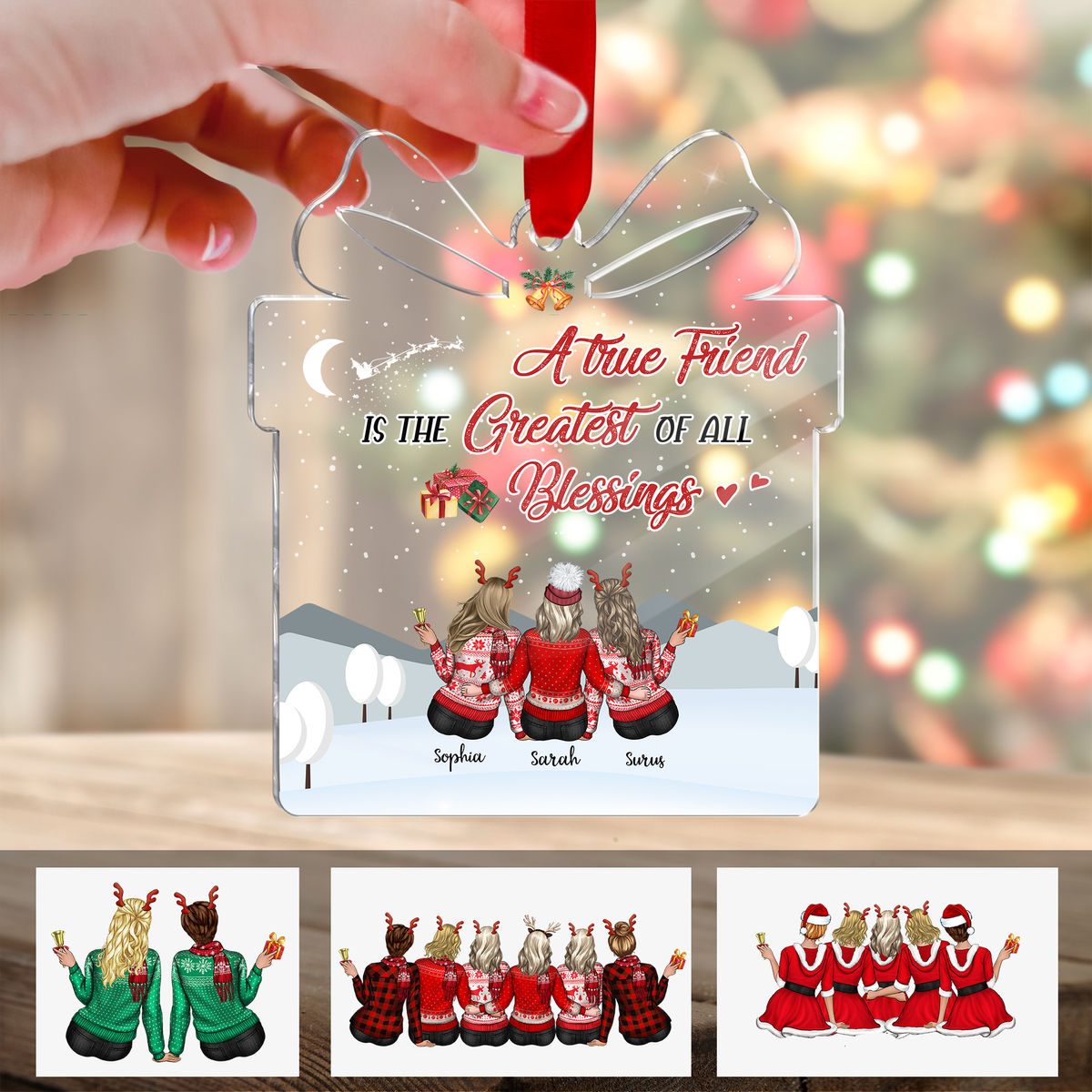 Transparent Christmas Ornament - Besties - A true friend is the greatest of all blessings (Custom Acrylic Gift Shaped Ornament)