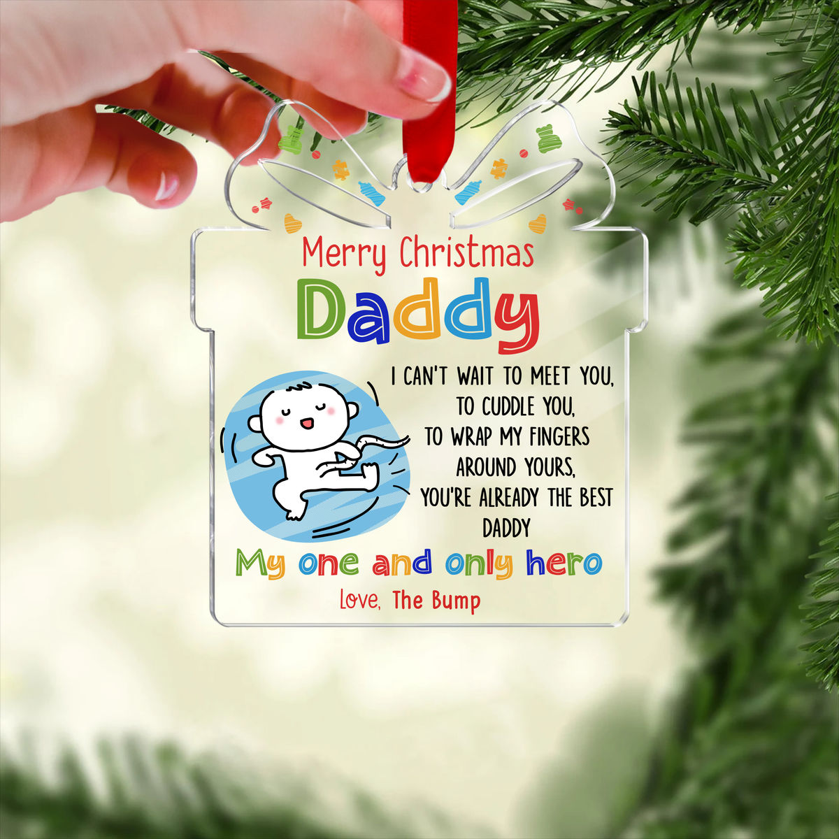 Family - Merry Christmas Daddy I Can't Wait To Meet You ( Custom Acrylic Ornament)