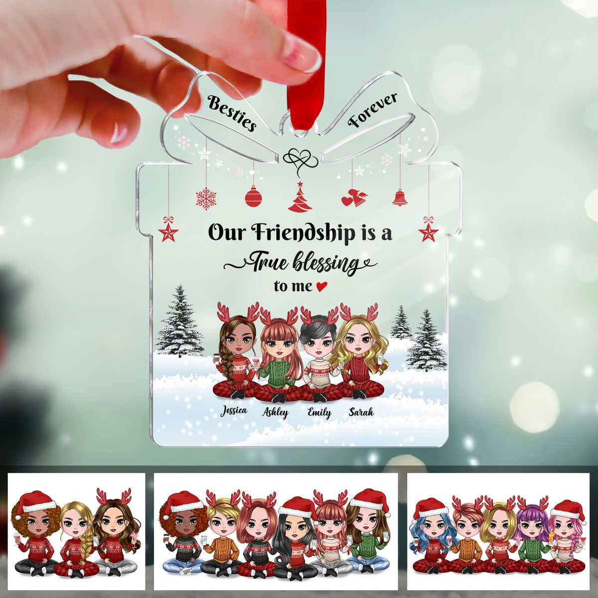 Transparent Christmas Ornament - Besties - Our friendship is a true blessing to me (Custom Acrylic Gift Shaped Ornament)