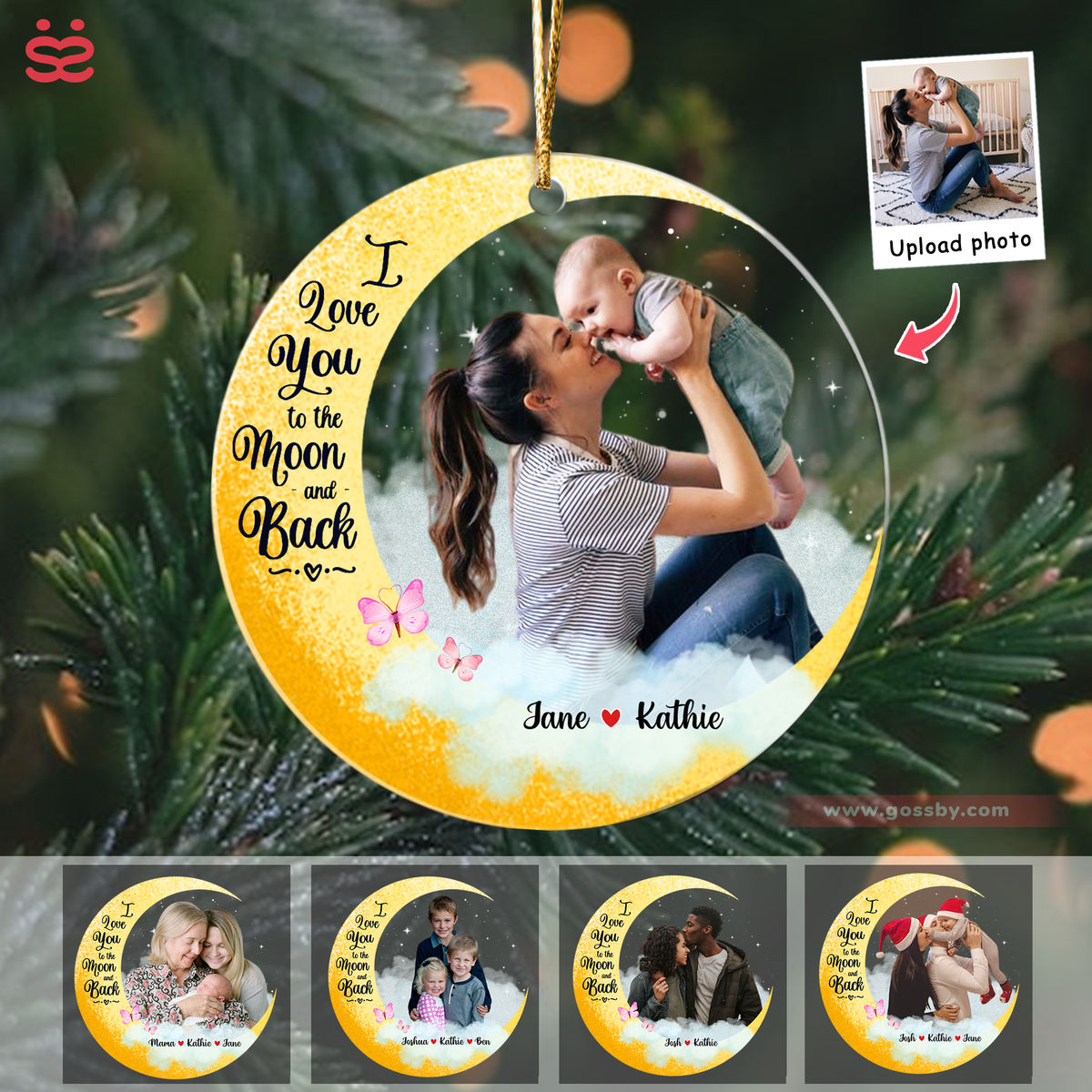 Christmas Gifts - Custom Transparent Ornament from Photo - I Love You To The Moon And Back