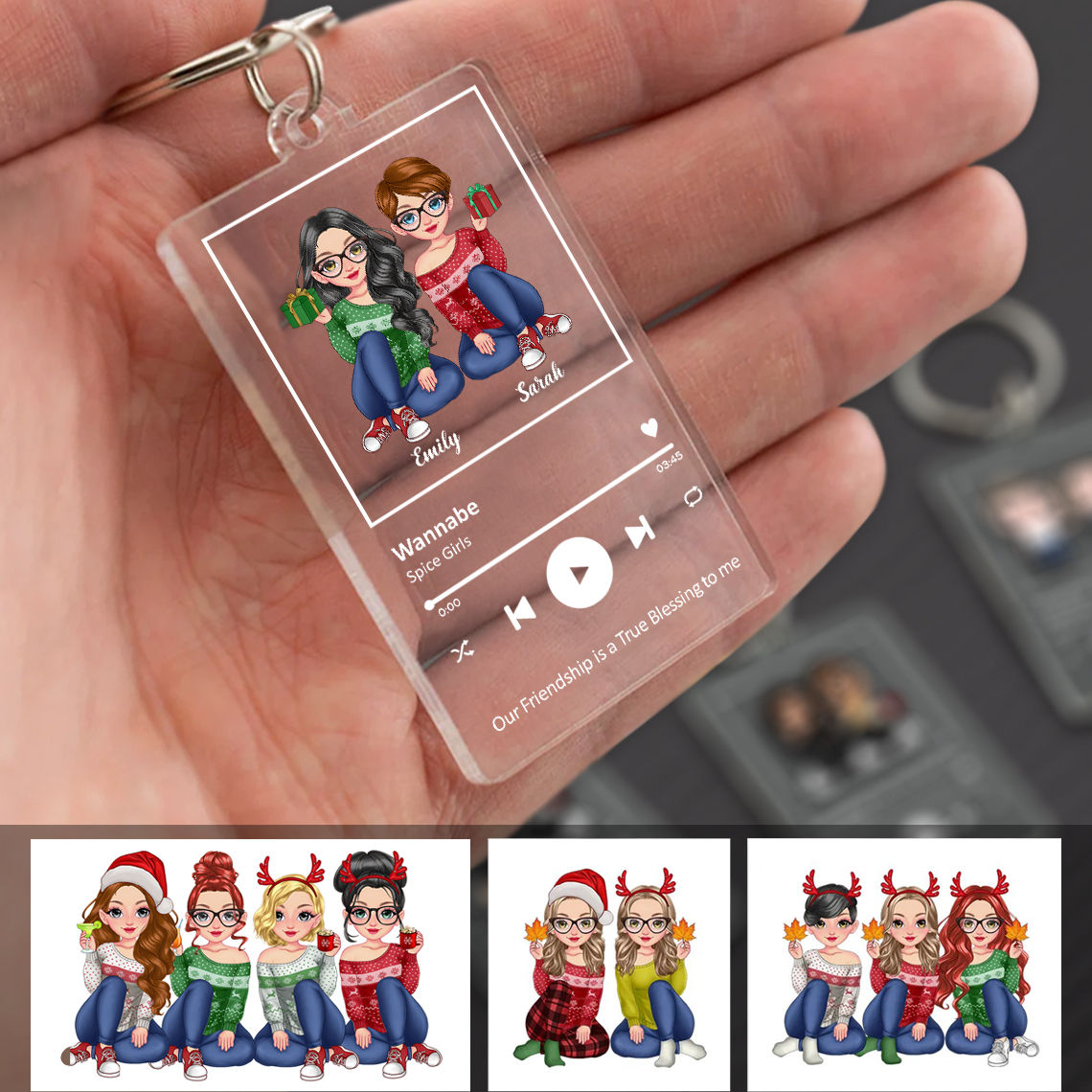 Best friends - Personalized Song Keychain - Up to 5 Girls - Christmas Gifts (v3)