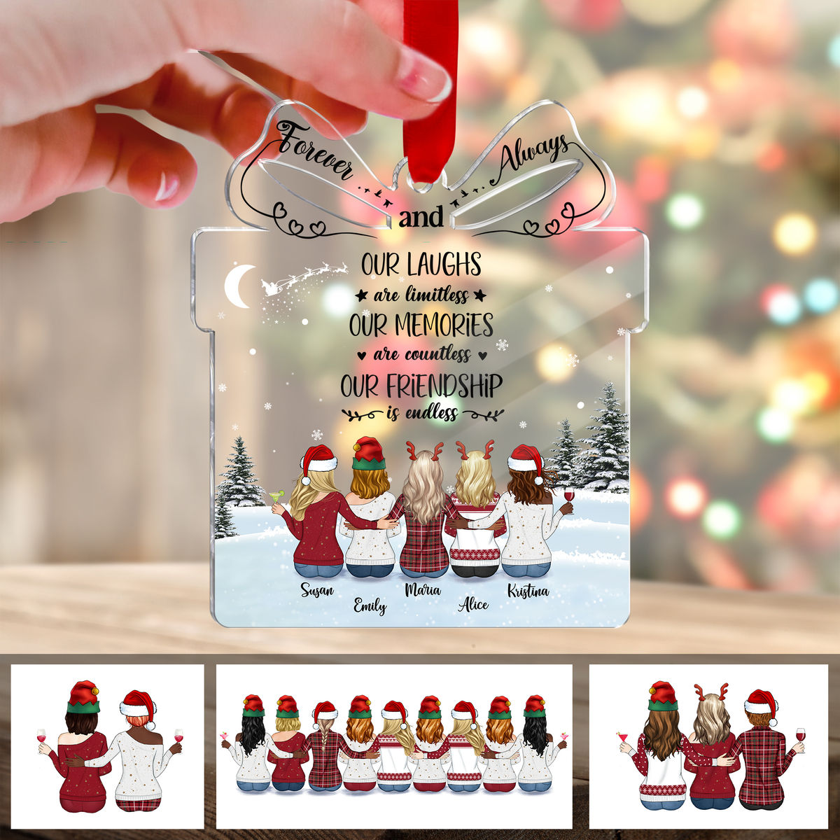 Besties - Our Laughs are limitless Our Memories are countless Our Friendship is endless (Custom Acrylic Gift Shaped Ornament)