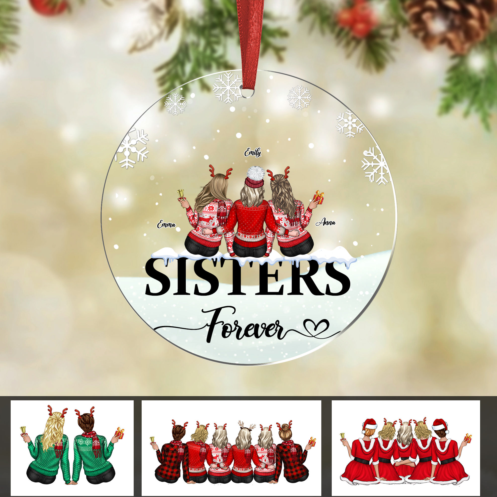 Transparent Christmas Ornament - Sisters forever (Custom Acrylic Circle ...