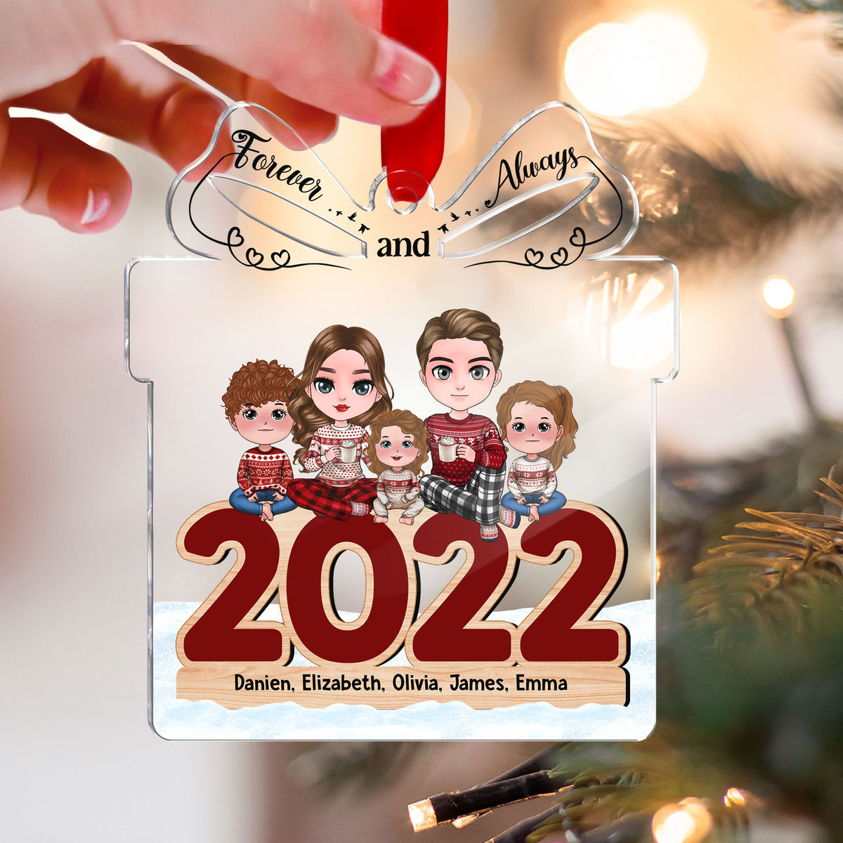 Transparent Christmas Ornament - Christmas Gifts - Family Sitting 2024 Christmas (Custom Gift - Shaped Acrylic Ornament) (Custom Ornament - Christmas Gifts For Women, Men, Family Members)_1