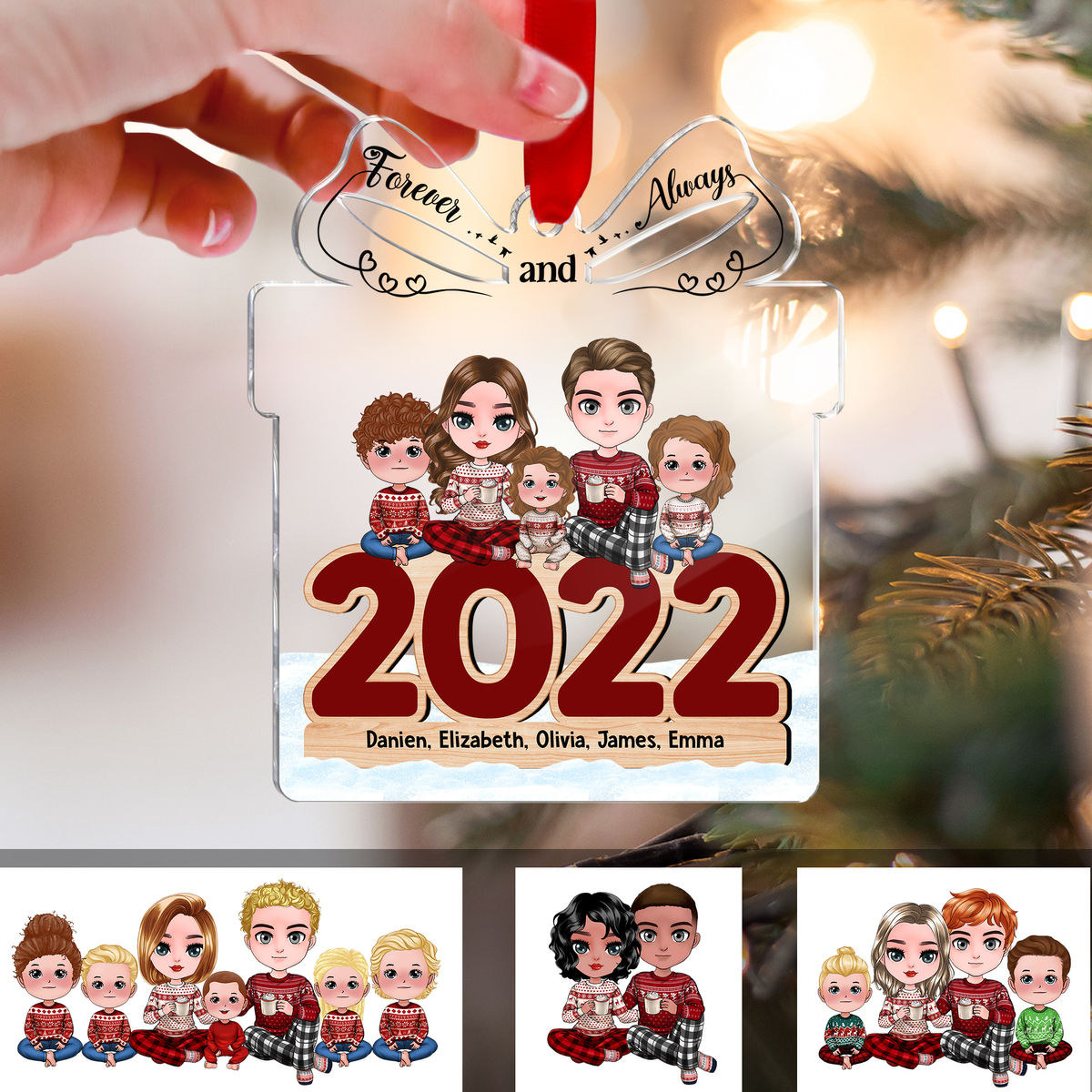 Christmas Gifts - Family Sitting 2022 Christmas (Custom Gift - Shaped Acrylic Ornament) (Custom Ornament - Christmas Gifts For Women, Men, Family Members)