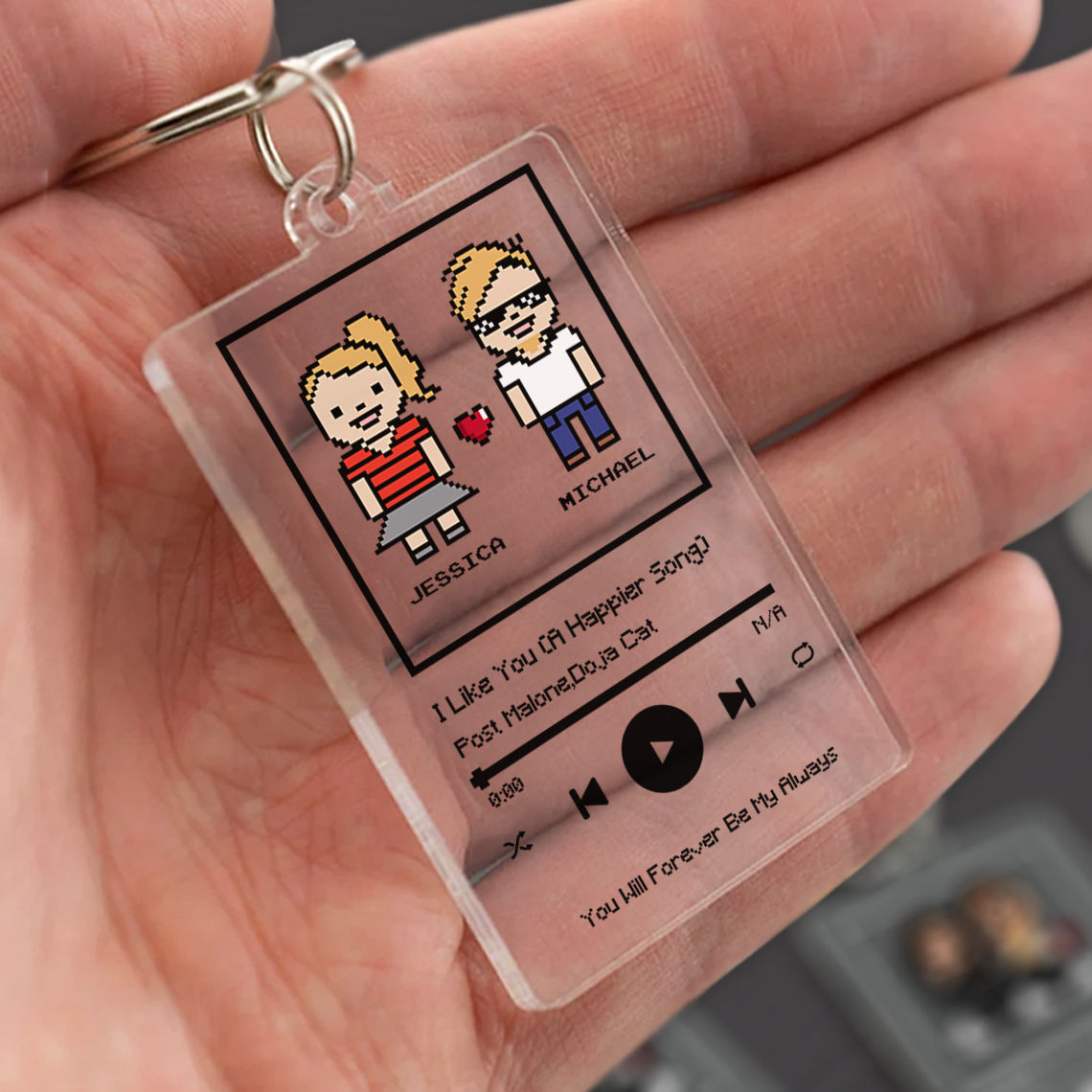 Retro - Personalized Song 8-bit Game Keychain - Couple Gift_1