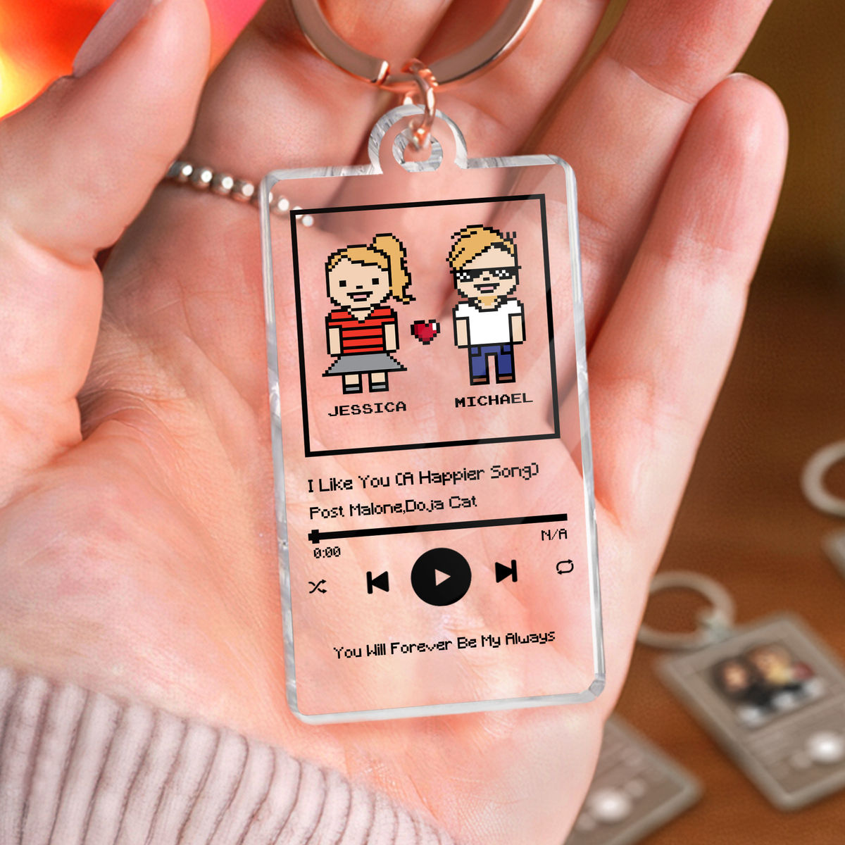 Retro - Personalized Song 8-bit Game Keychain - Couple Gift