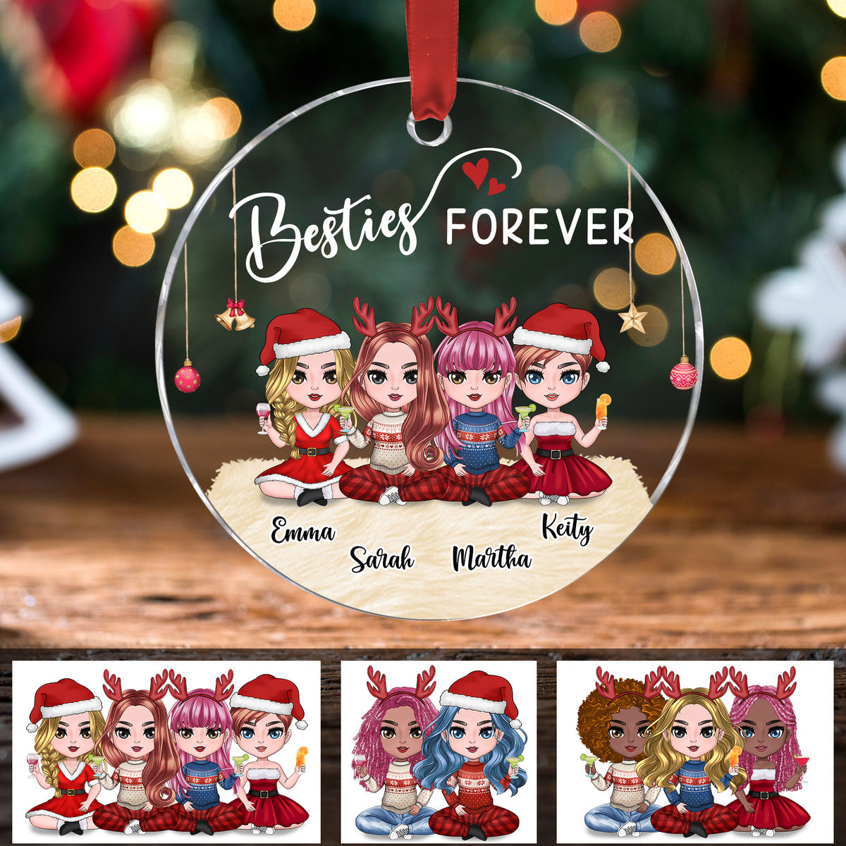 Transparent Christmas Ornament - Christmas Gifts - Best Friends Gifts -Doll Besties -  Besties forever (Custom Circle Acrylic Ornament) - Custom Ornament_1