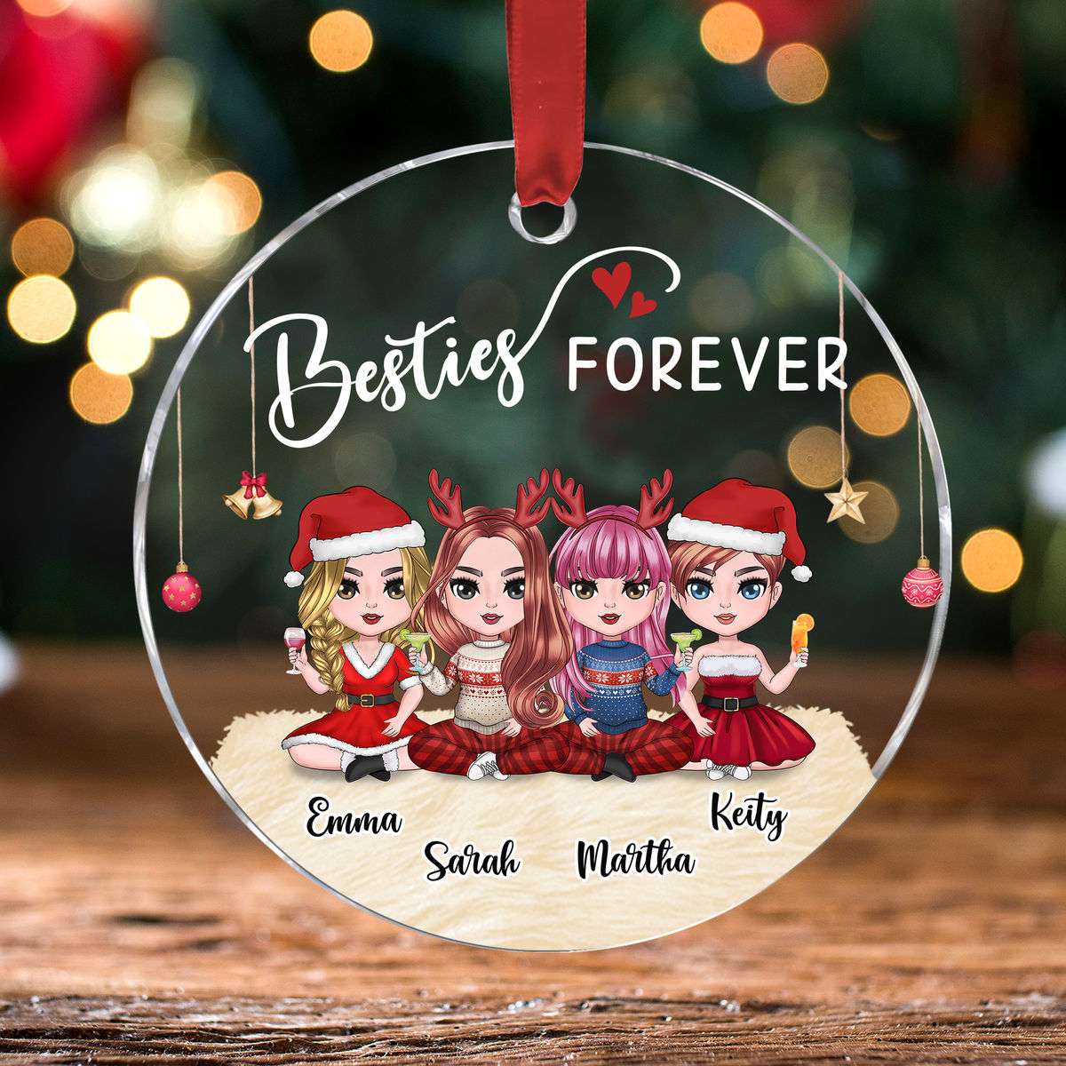 Christmas Gifts - Best Friends Gifts -Doll Besties -  Besties forever (Custom Circle Acrylic Ornament) - Custom Ornament