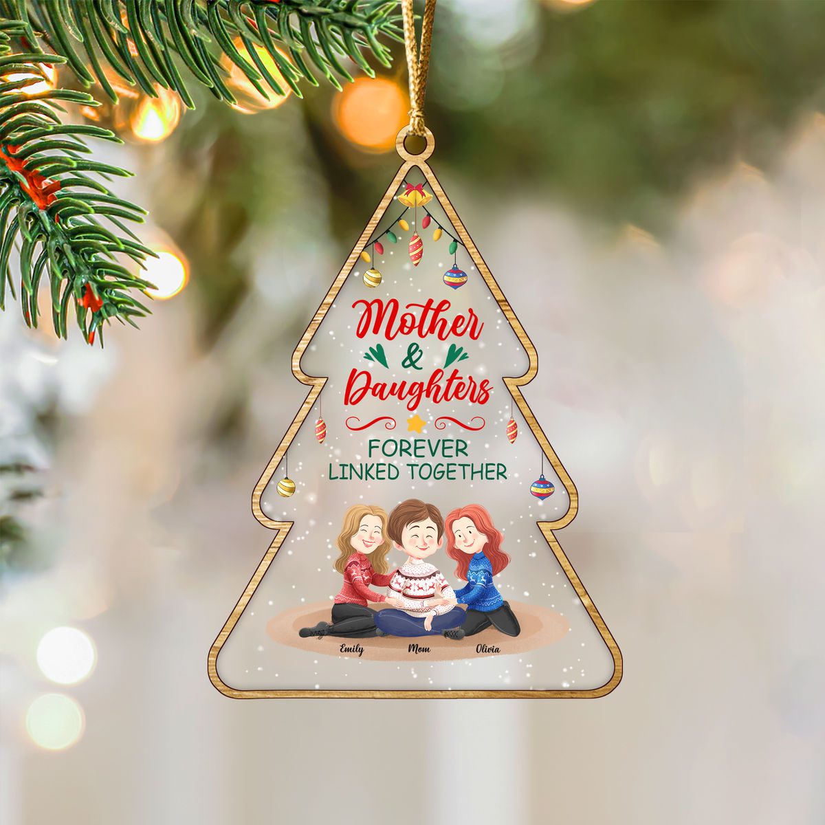 Semitest - Christmas Tree Ornament - Mother and daughter - Mother and Daughters forever linked together_2