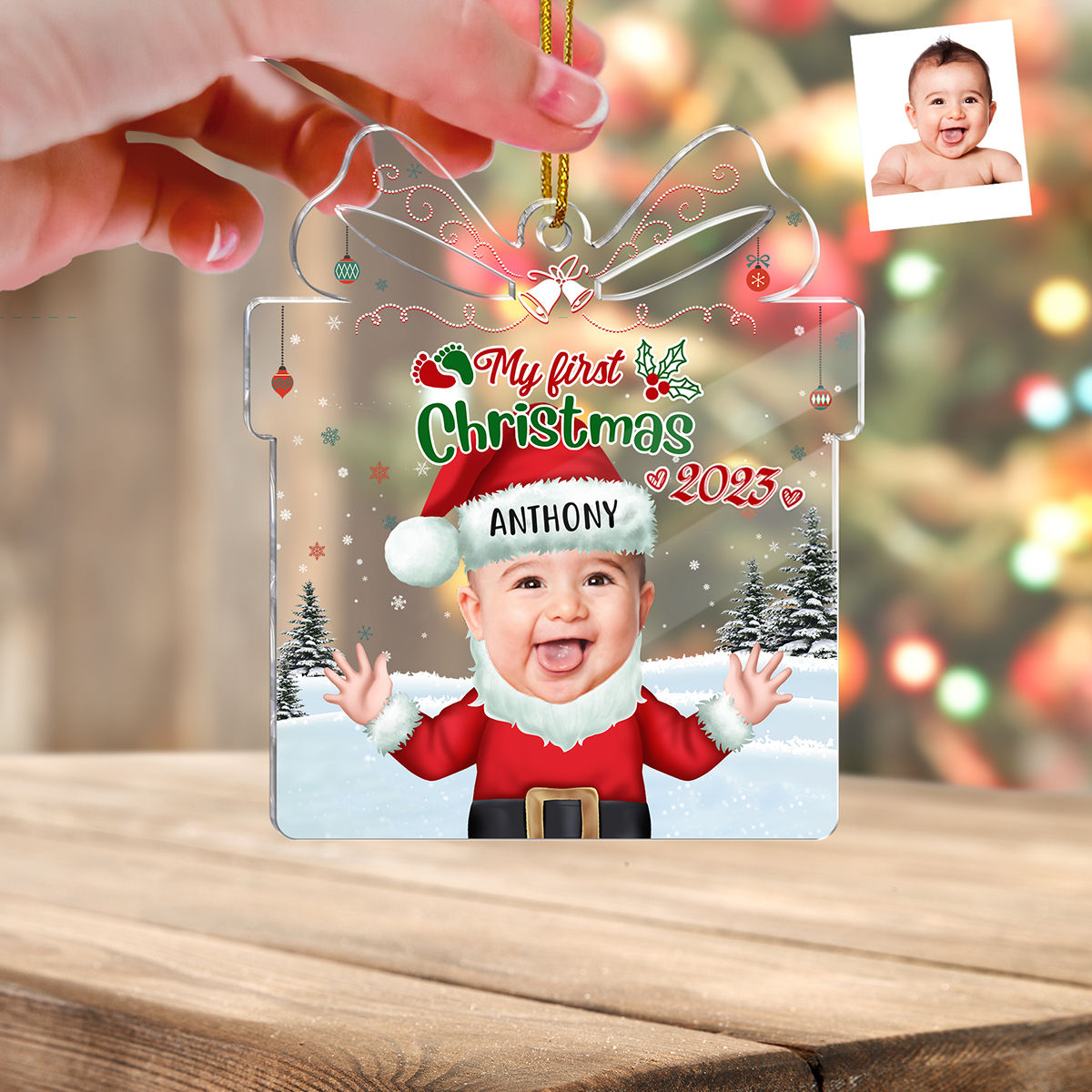 Photo Ornament - Christmas Gifts - Customized Your Photo Ornaments - Gift Box Shape - Baby Santa - My First Christmas 2024