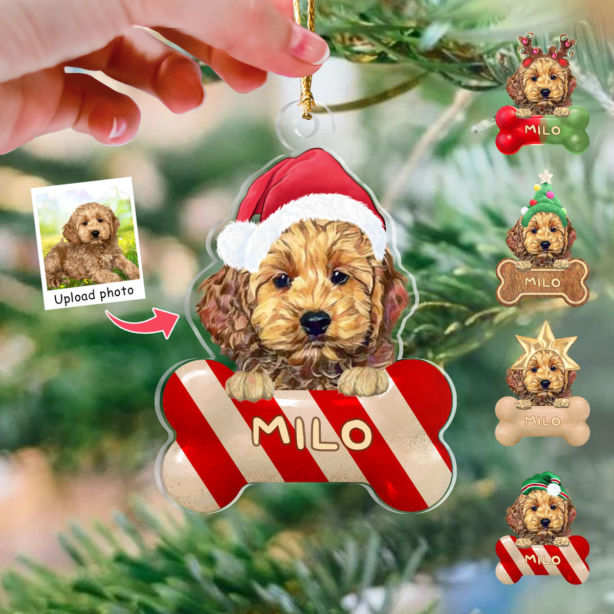 Photo Ornament - Dog Lover Gifts - Christmas Gifts - Dogs Bone Christmas 2024 - Custom Ornament from Photo, Photo Gifts