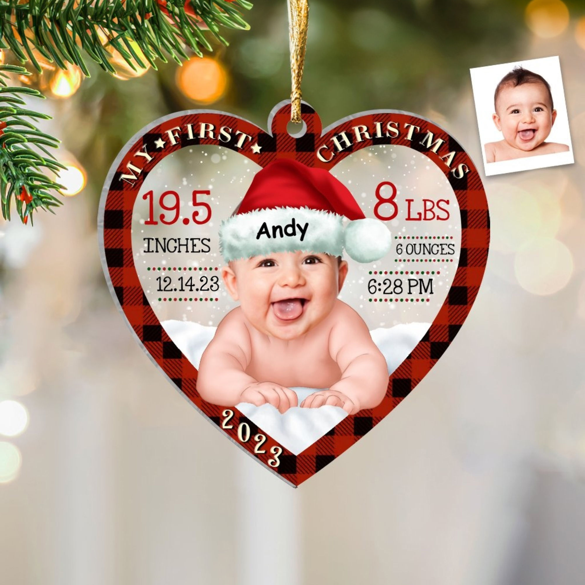 Photo Ornament Custom Ornament from Photo Baby Glitter Heart My