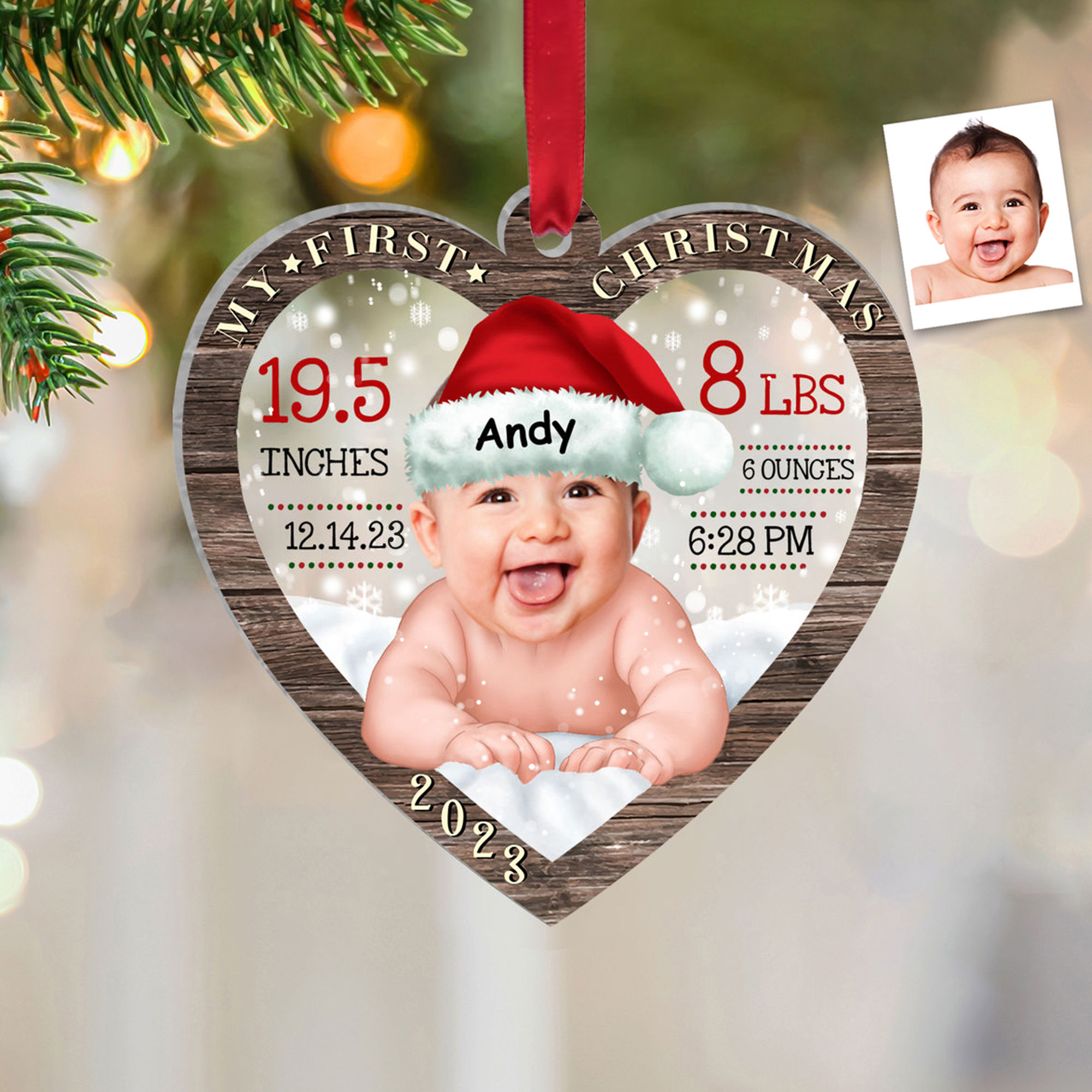 Photo Ornament Custom Ornament from Photo Baby Glitter Heart My