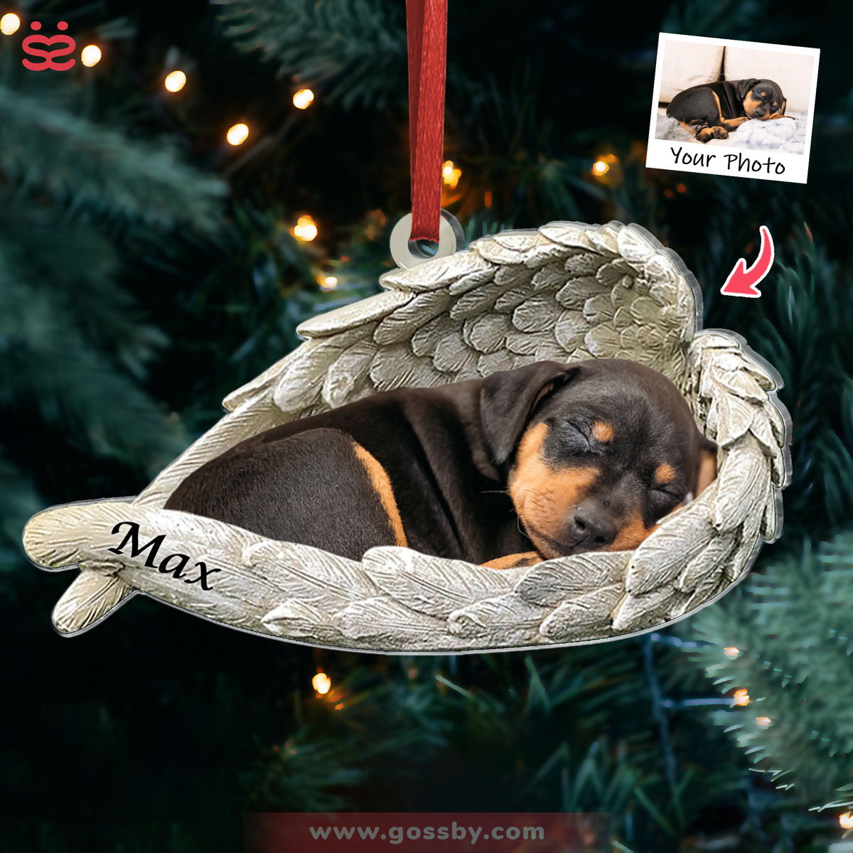 Dog Acrylic Ornament - Dog Lover Gifts - Sleeping Pet Within Angel Wings - Custom Ornament from Photo - 2D Acrylic Ornament_1