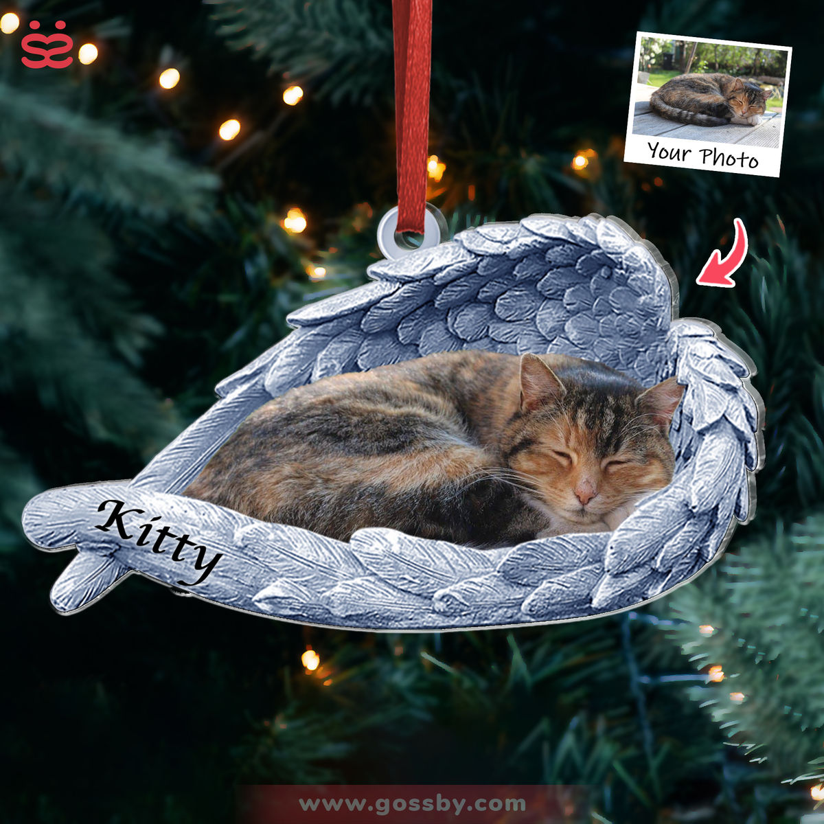 Dog Acrylic Ornament - Dog Lover Gifts - Sleeping Pet Within Angel Wings - Custom Ornament from Photo - 2D Acrylic Ornament_2